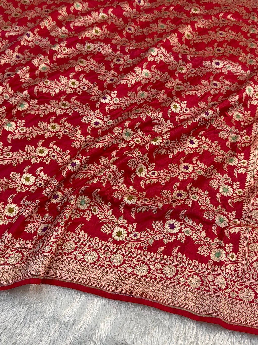 Banarasi pure katan silk saree with meenakari jaal design in Deep Maroon color