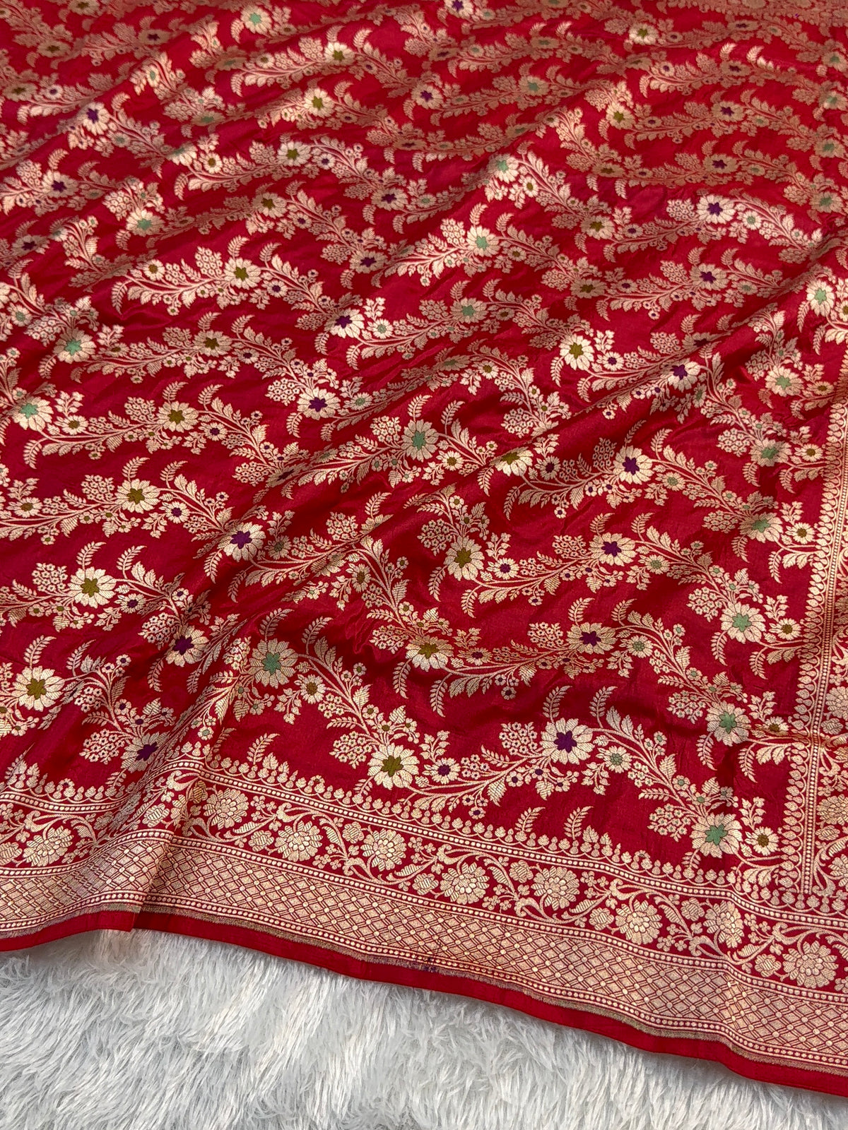 Banarasi pure katan silk saree with meenakari jaal design in Deep Maroon color