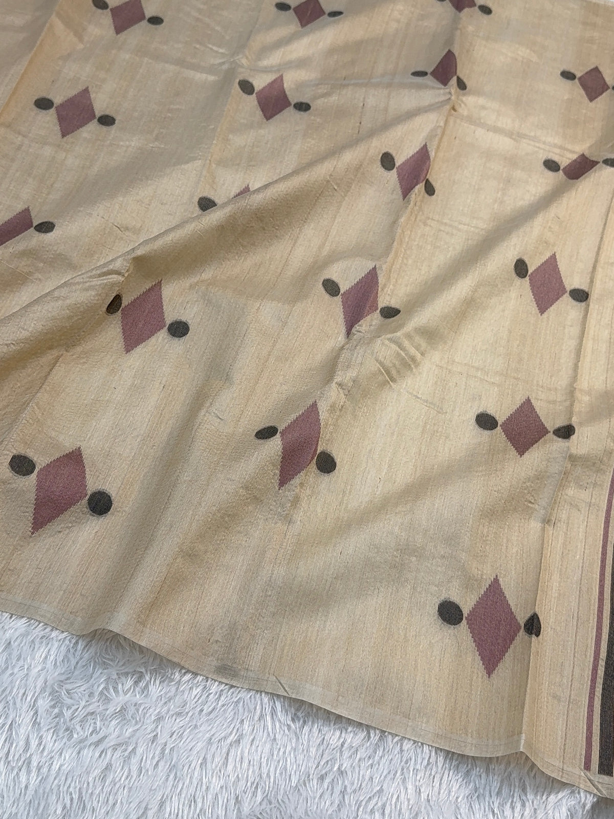 Pure Desi Tussar Silk Saree with Reshmi Motifs Design in Beige Color