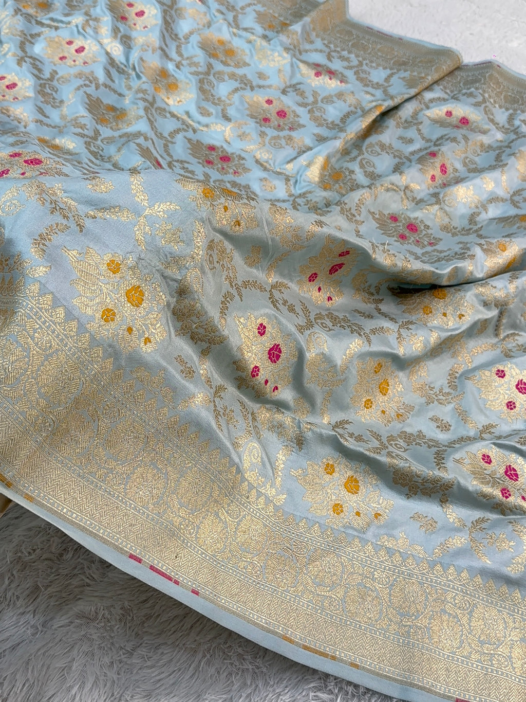 Banarasi pure katan silk saree with meenakari jaal design in Powder Blue color