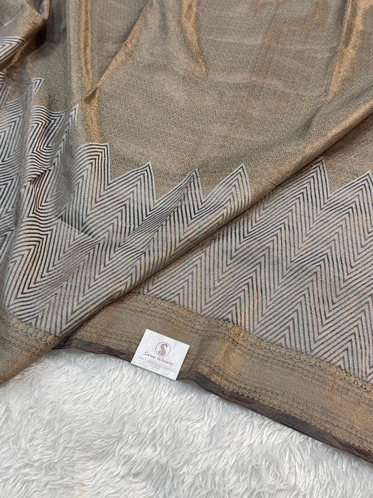 Pure Tissue Silk Saree with Brocade Weave in Silver and Gold Zari Work in Coffee Brown Colour