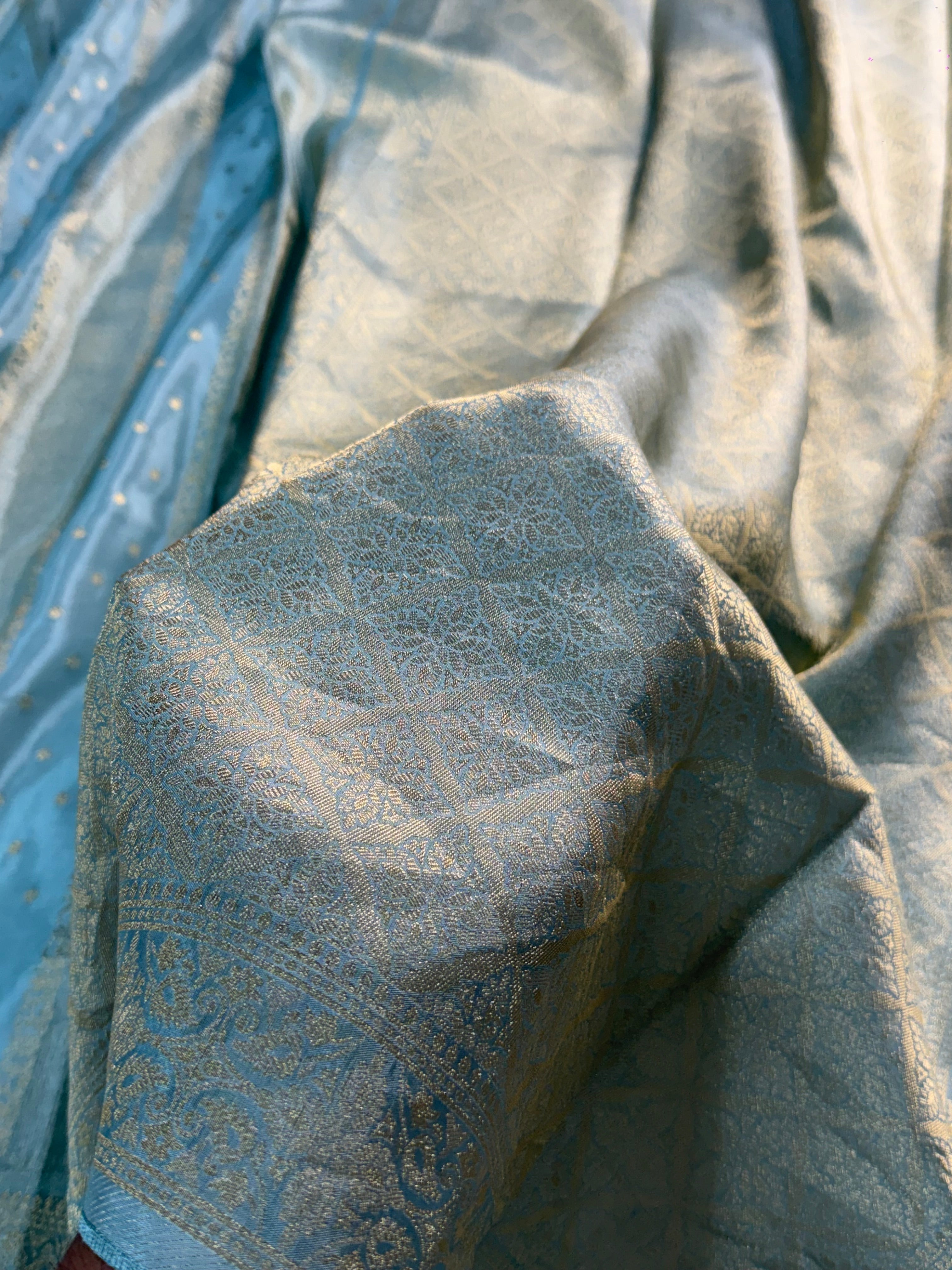 HO Silk saree in Light Pastel Blue Colour with Vertical Stripes design