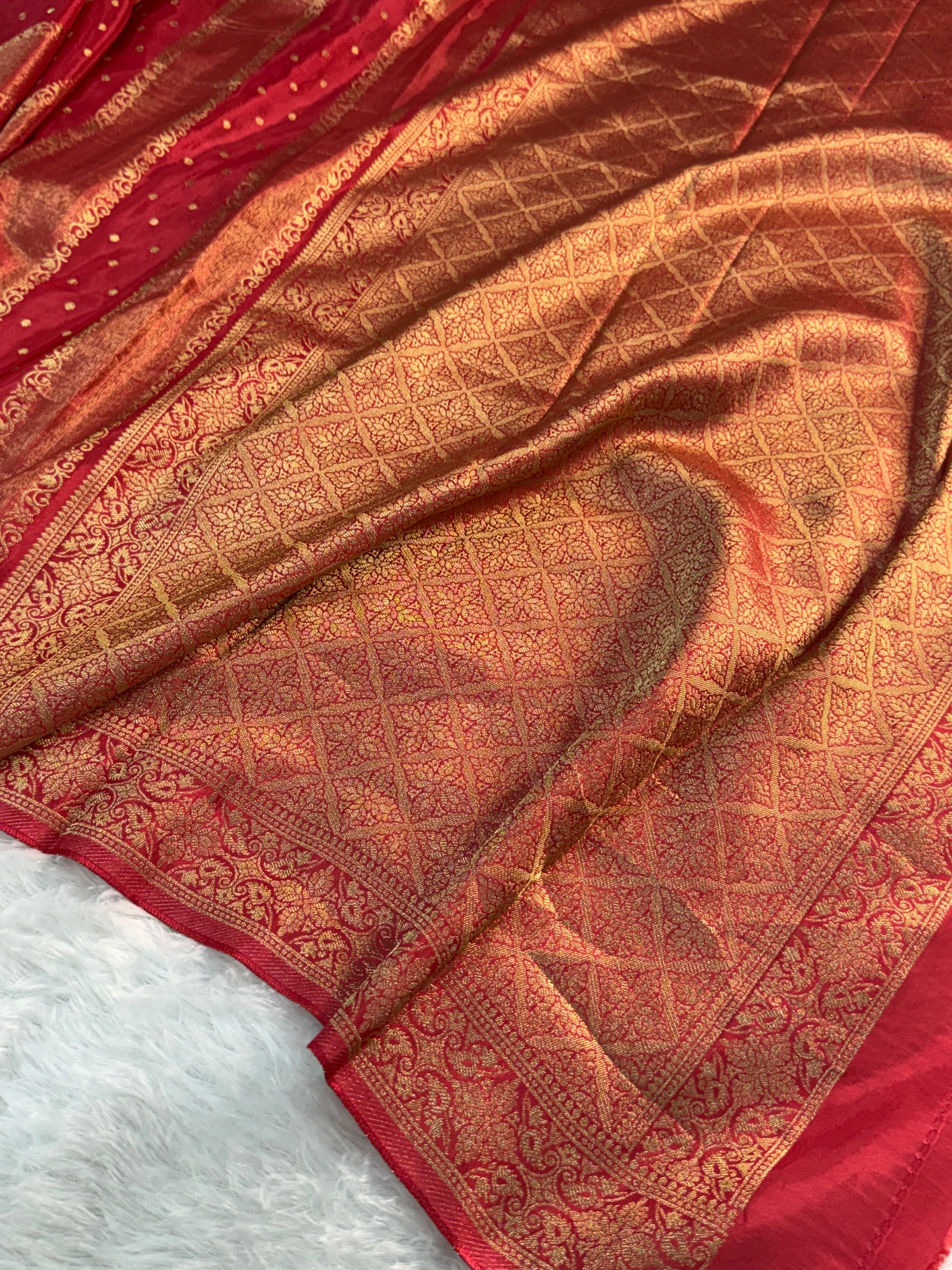 HO Silk saree in Bloody Red Colour with Vertical Stripes design