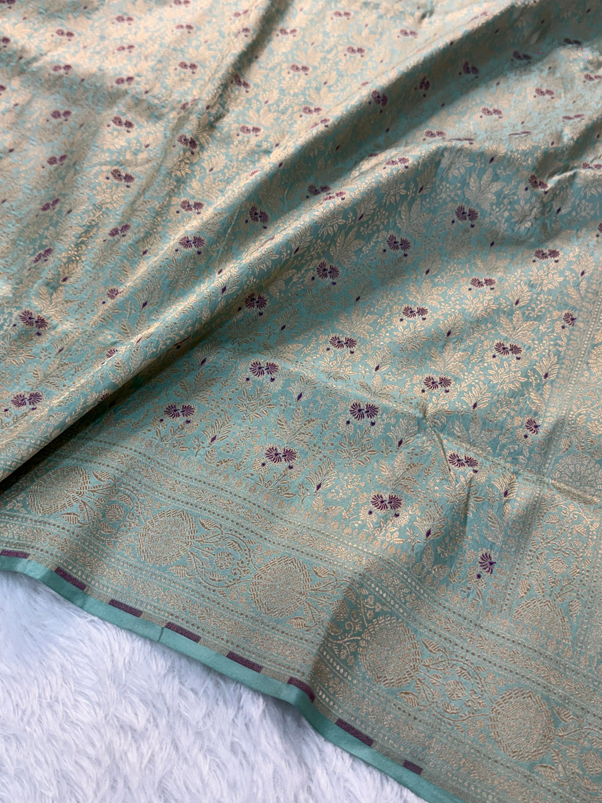 Banarasi pure katan silk saree with brocade meenakari jaal design in Light Sea Green colour