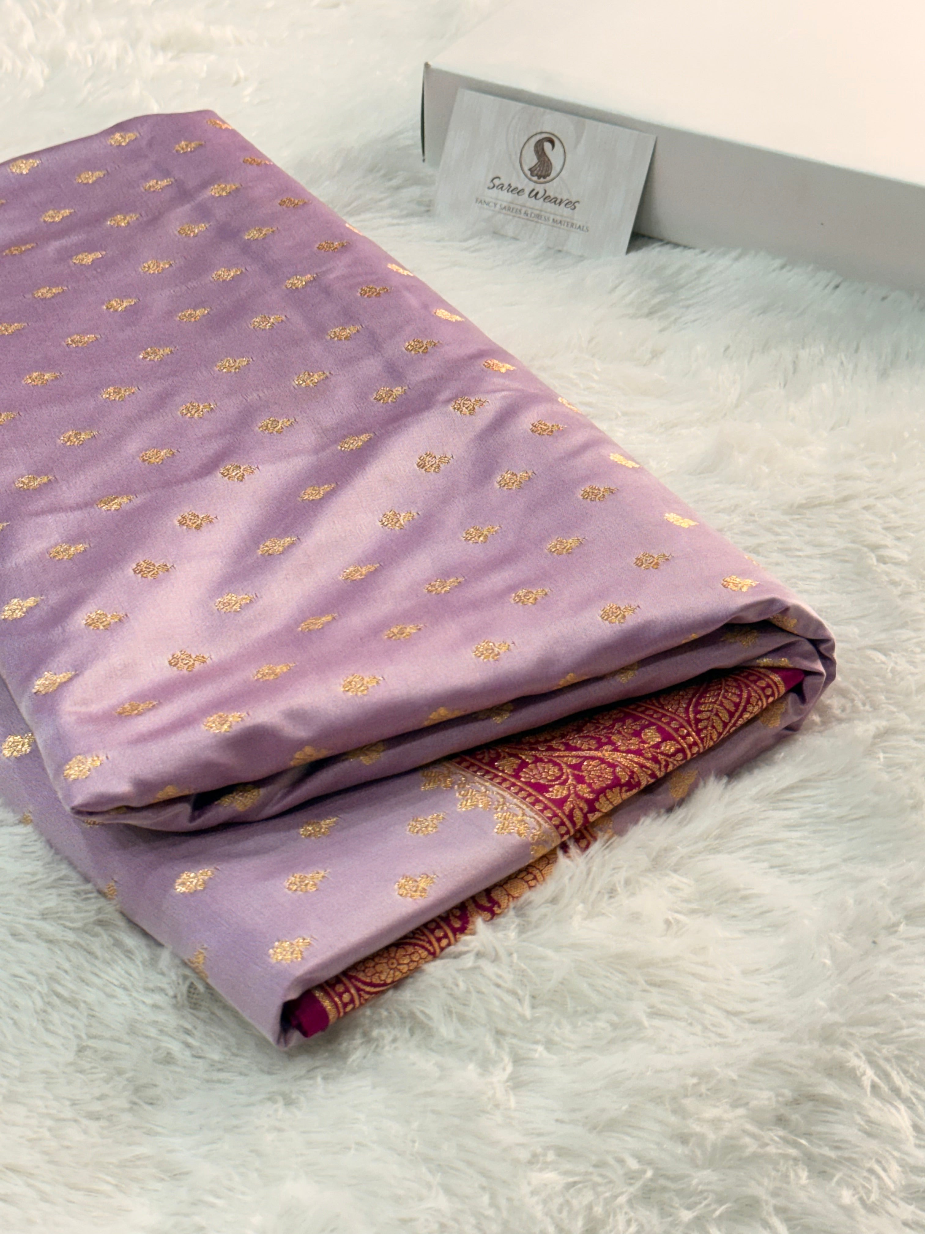 Banarasi Mashru Silk Saree with Buti Design in contrast Lavender colour