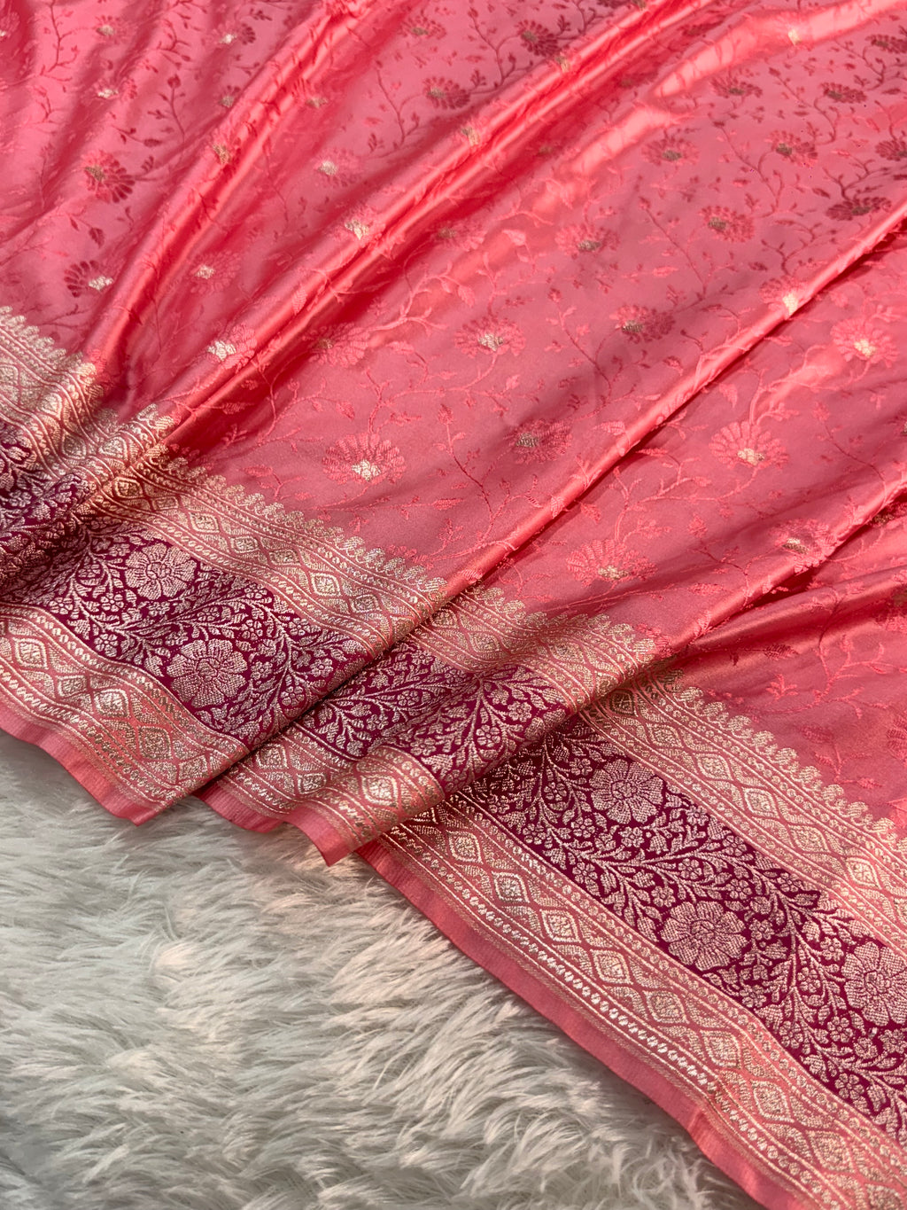 Banarasi Mashru Silk Saree with Tanchoi Weaving in Rusty Rani colour