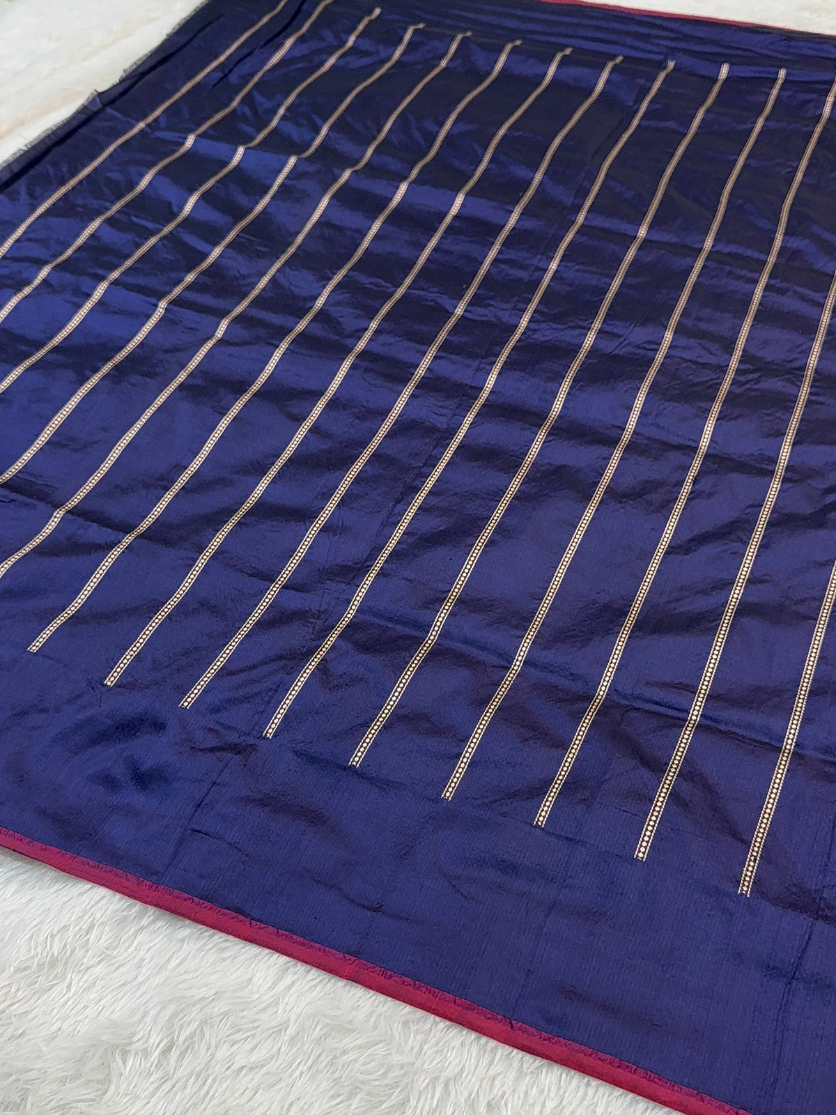 Handwoven Pure Katan Silk Saree in Jewellery Design pattern with meenakari in Light Gold Zari Work in Navy Blue Colour