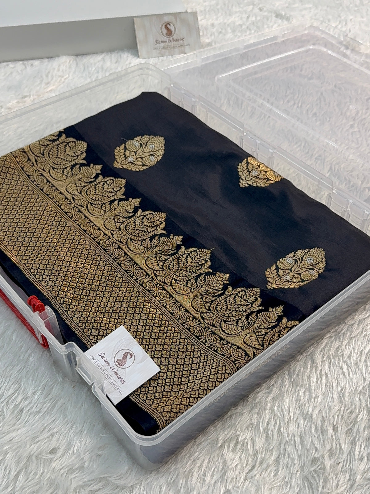 Banarasi Raw Mango Silk Saree with Satin Border and Buta Design In Black Colour