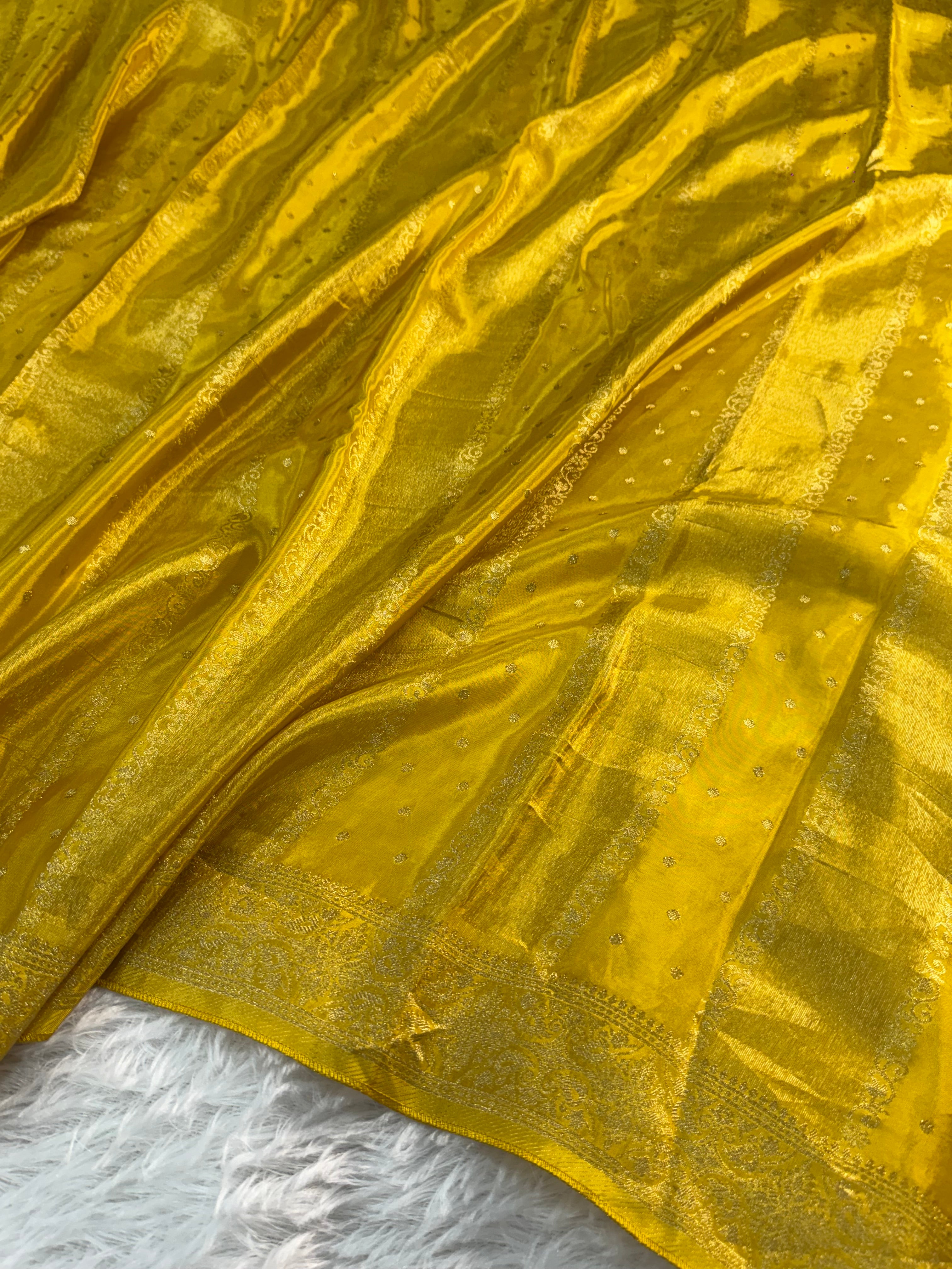 HO Silk saree in Deep Yellow Colour with Vertical Stripes design
