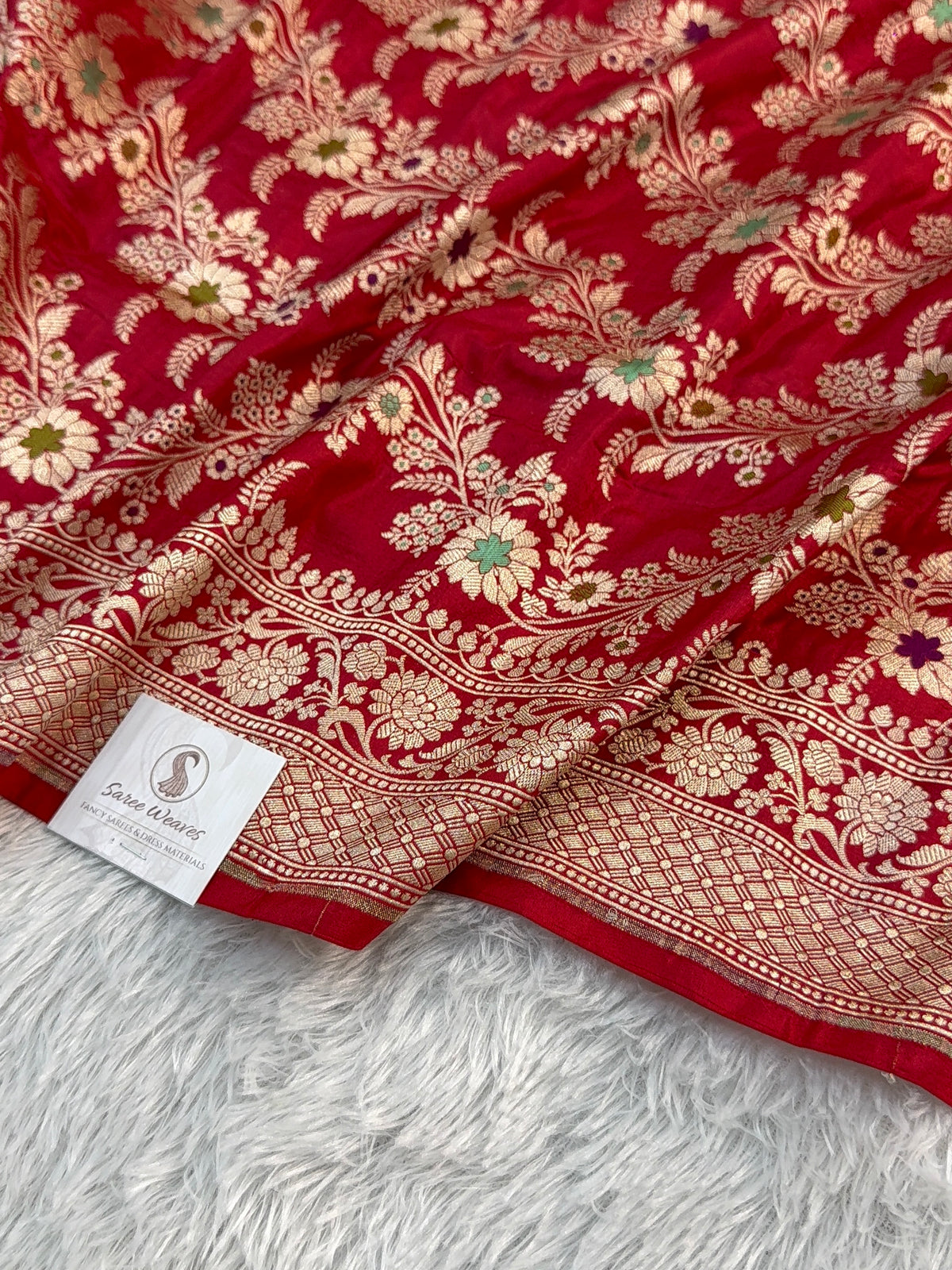 Banarasi pure katan silk saree with meenakari jaal design in Deep Maroon color