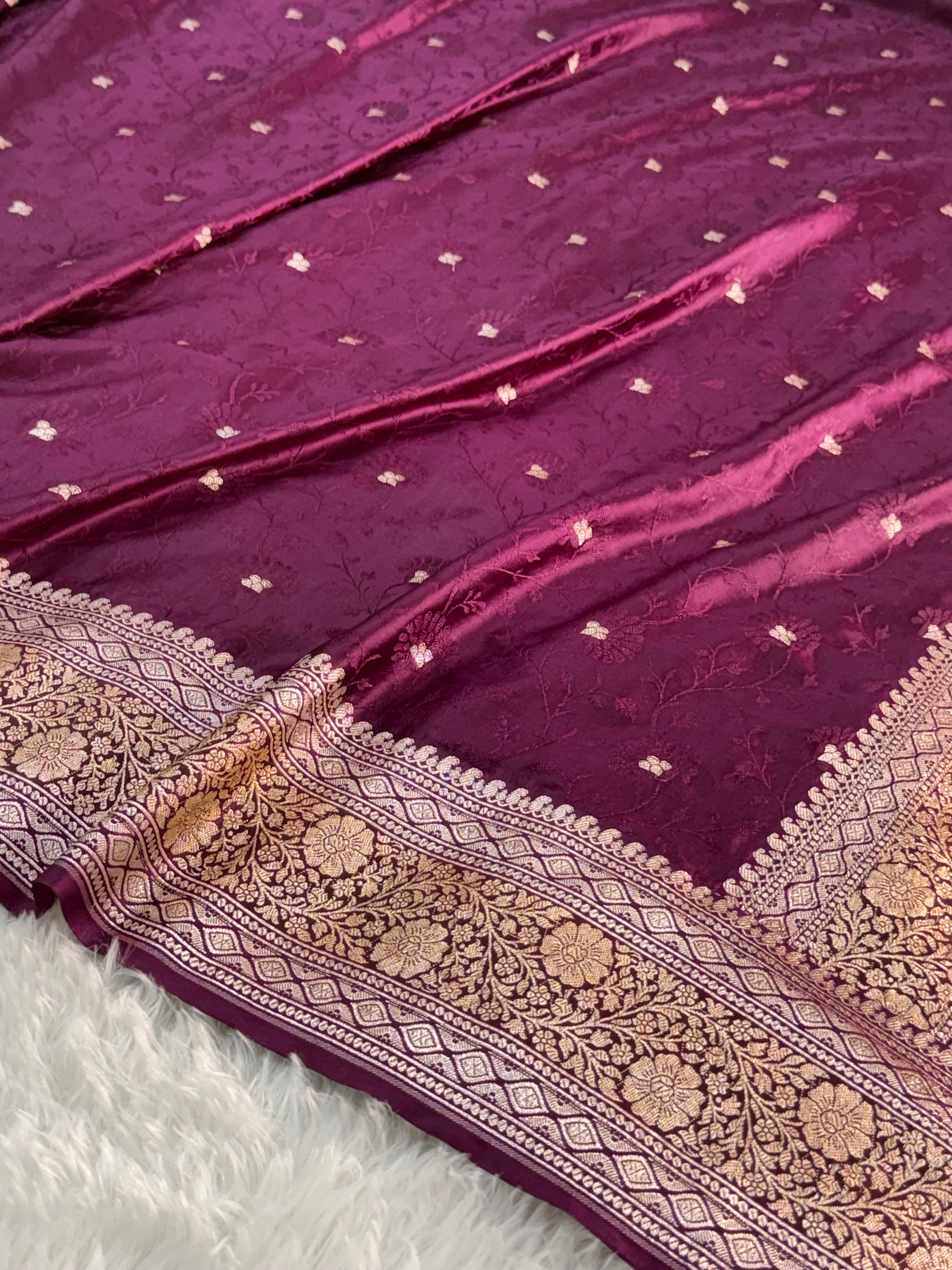 Banarasi Mashru Silk Saree with Tanchoi Jaal Weaving in Wine color