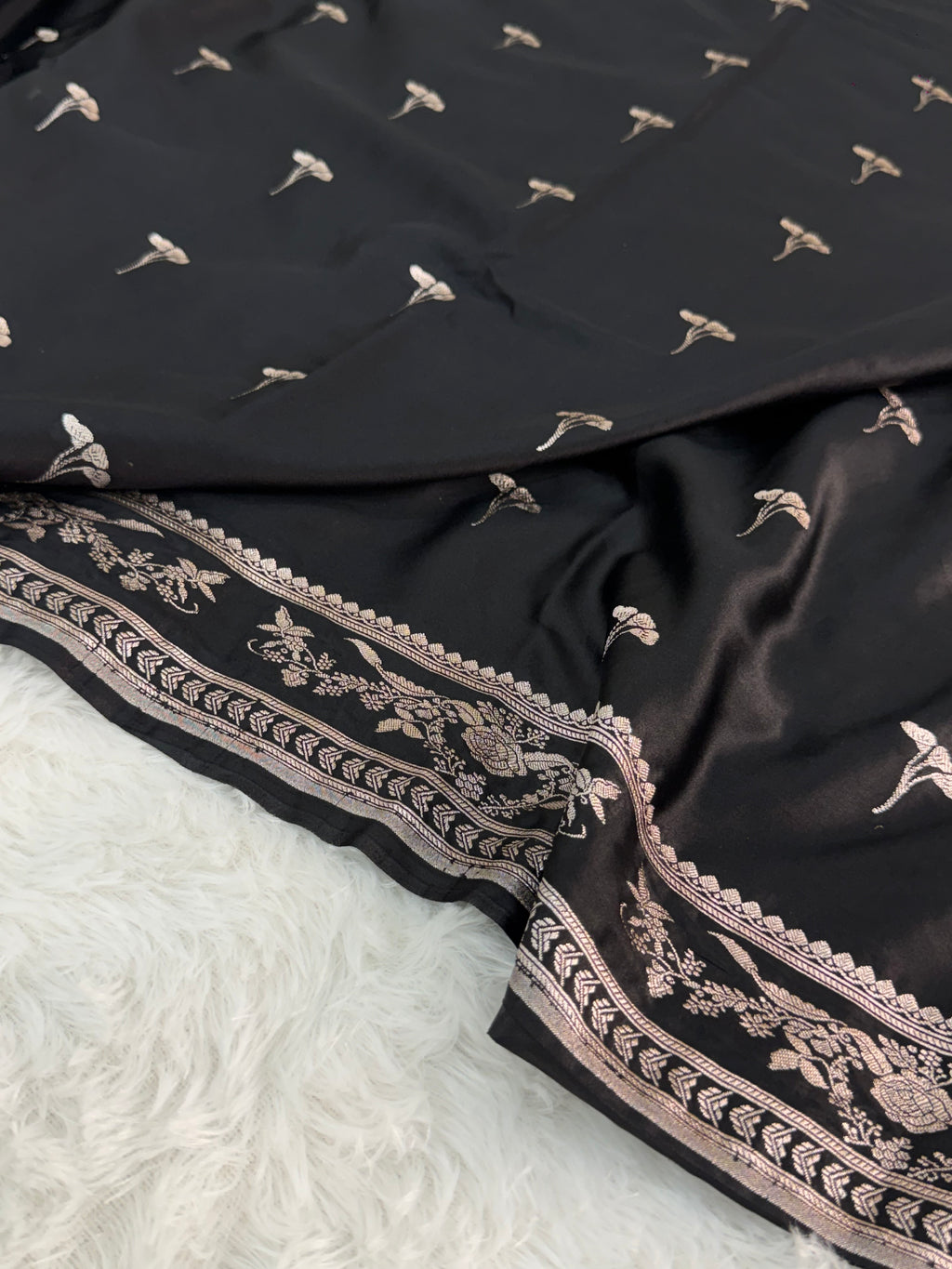 Banarasi Mashru Saree In buti design in black color