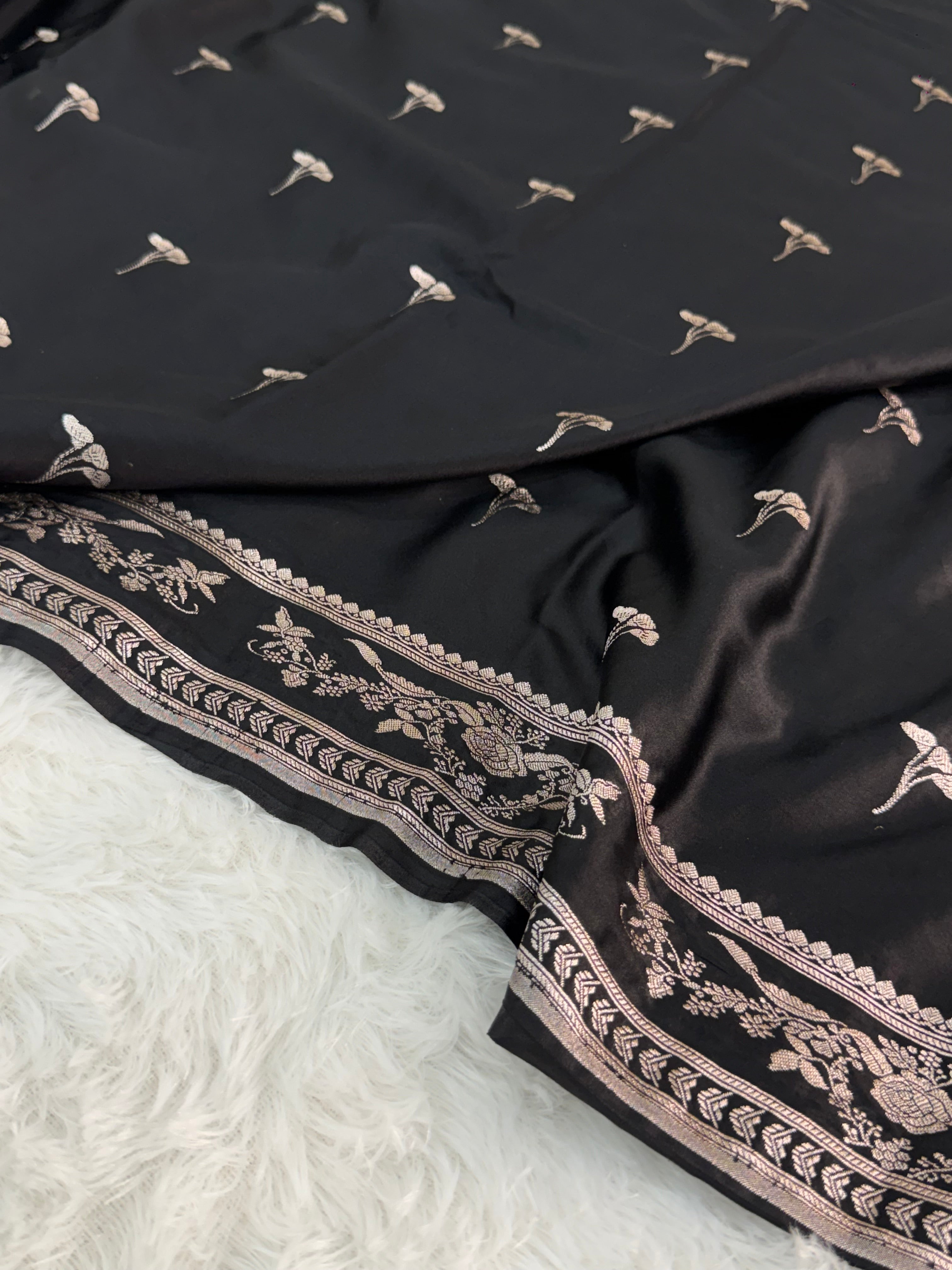 Banarasi Mashru Saree In buti design in black color