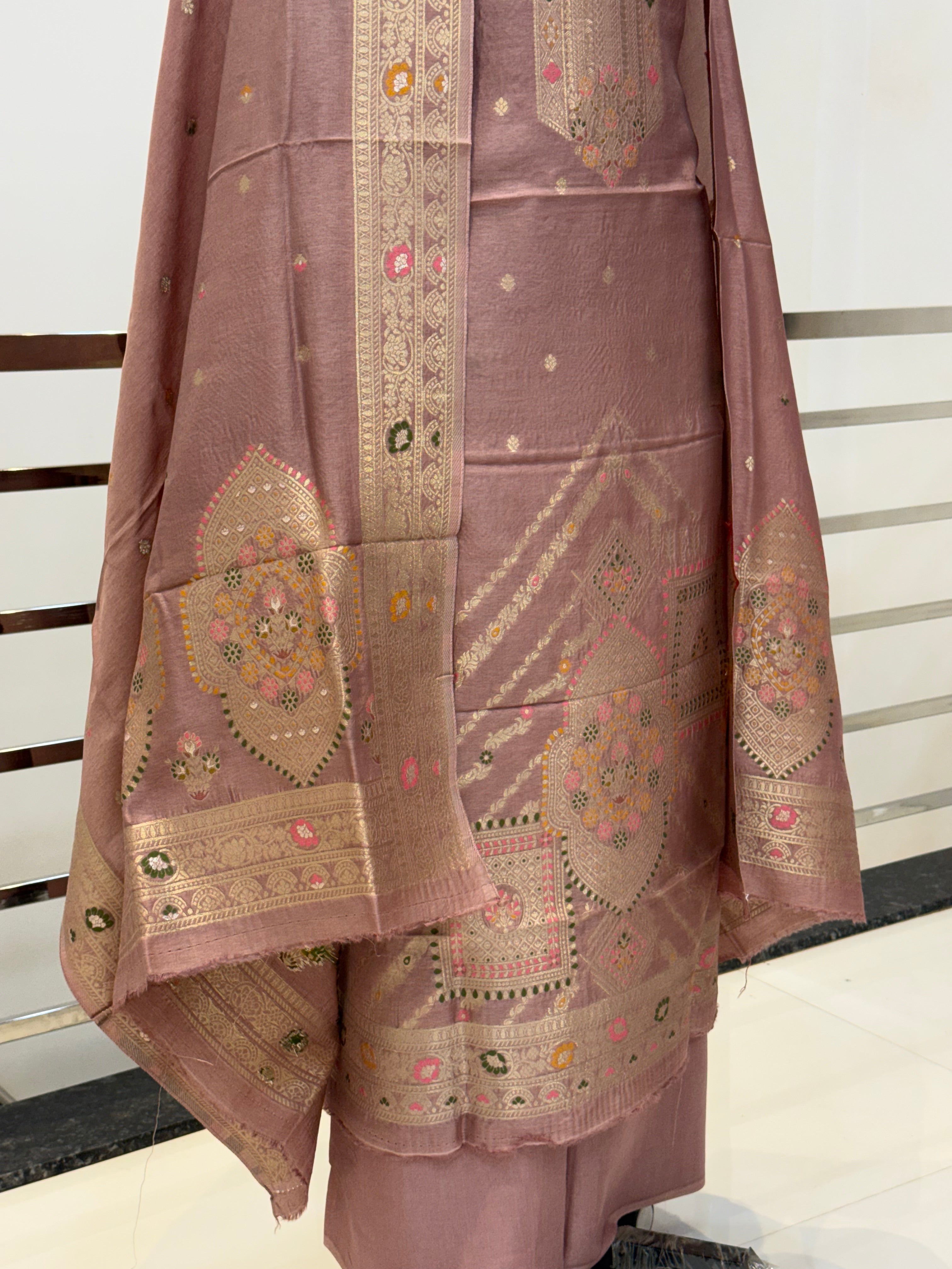 Pure Viscose Meenakari 3 piece Suit with Zari Work with Heavy Dupatta in color