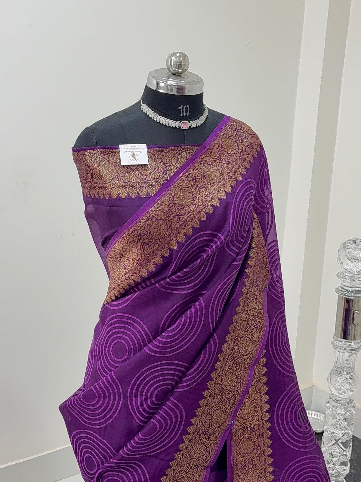 Pure Kora Silk Saree with Antique Zari weaving in Violet Colour