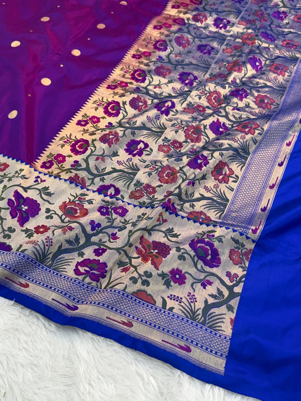 Banarasi pure katan silk saree with Paithnai meenakari jaal design in Majenta colour