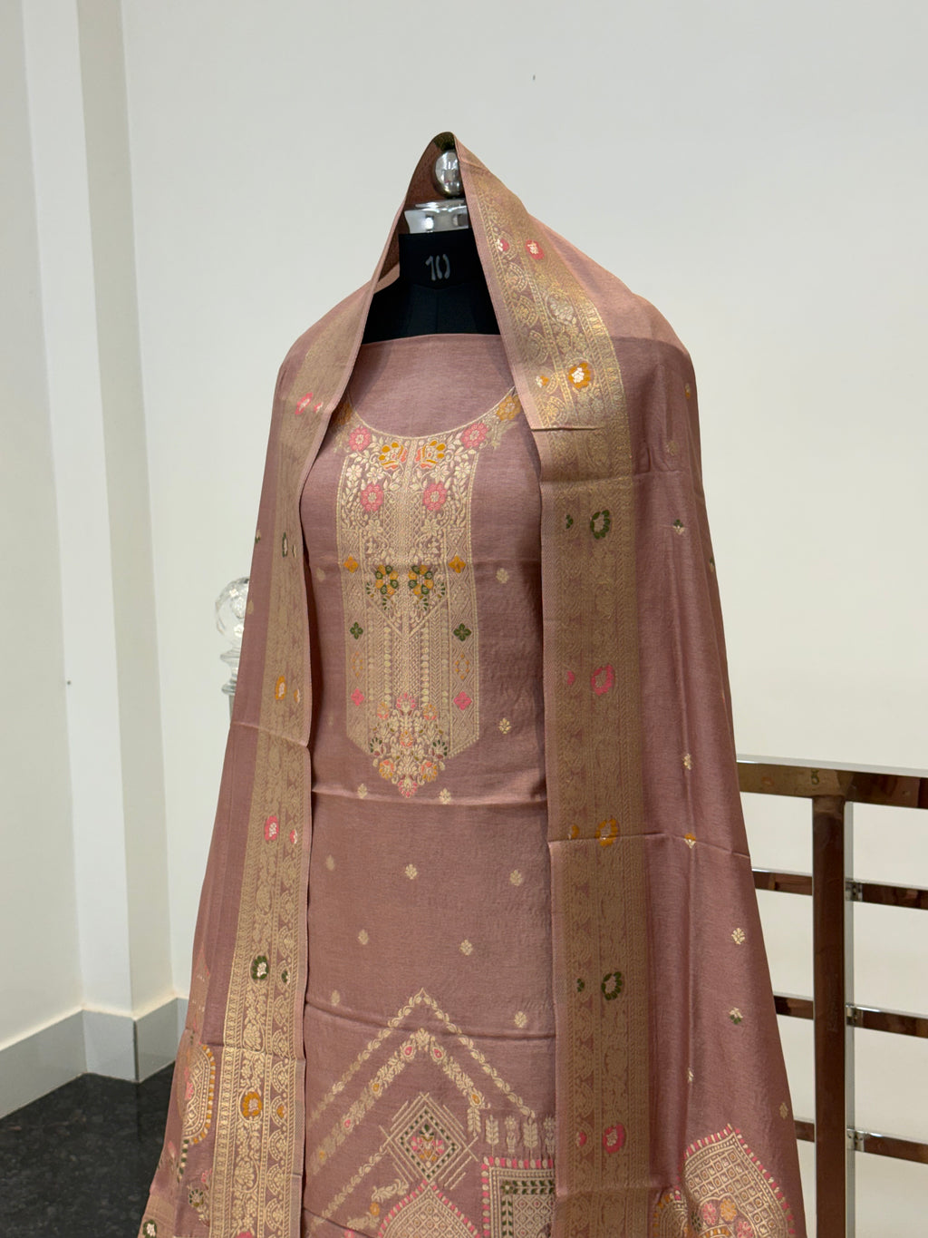 Pure Viscose Meenakari 3 piece Suit with Zari Work with Heavy Dupatta in color