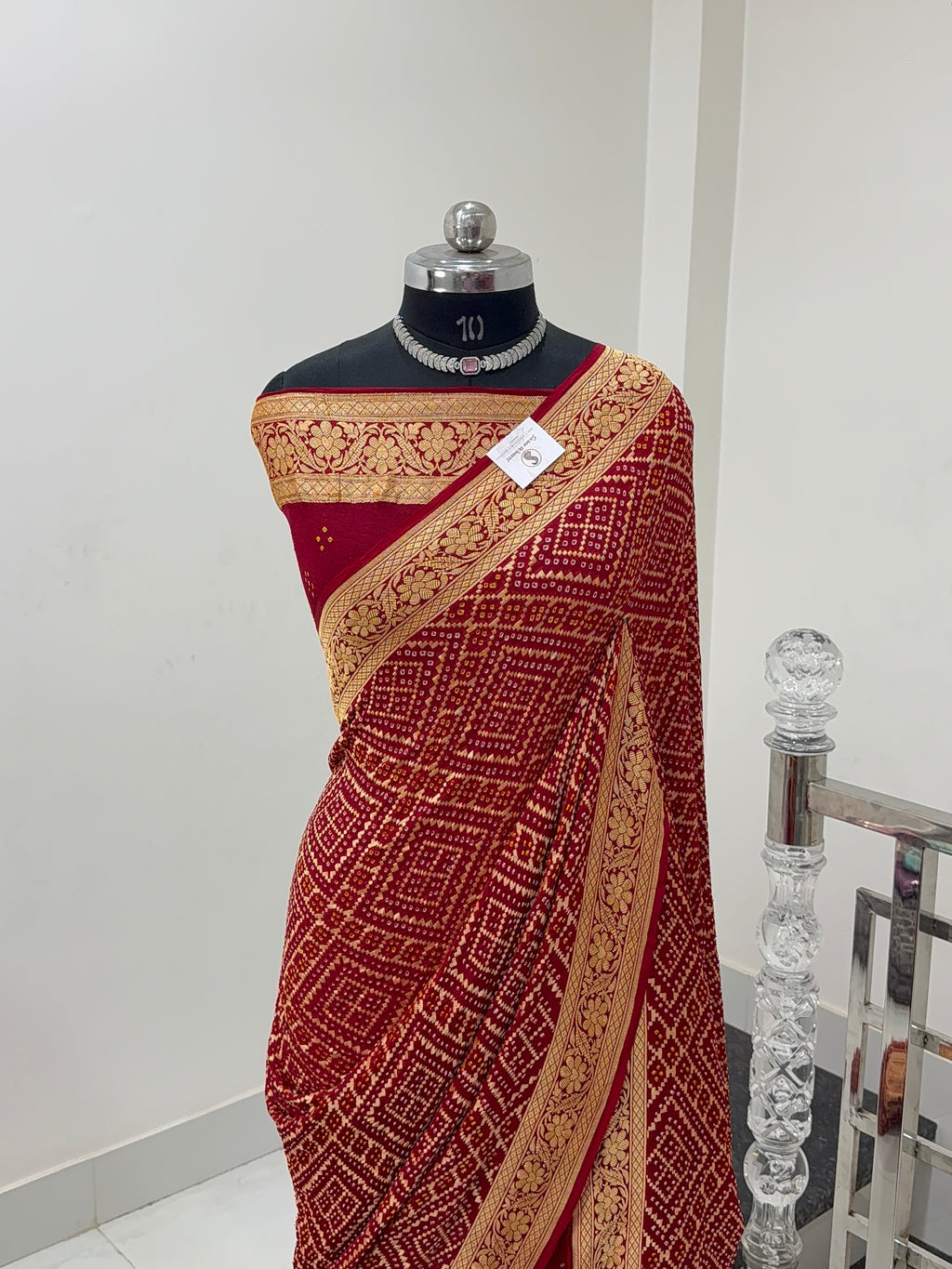 Pure Khaddi Chiffon Bandhni Saree in Red Color