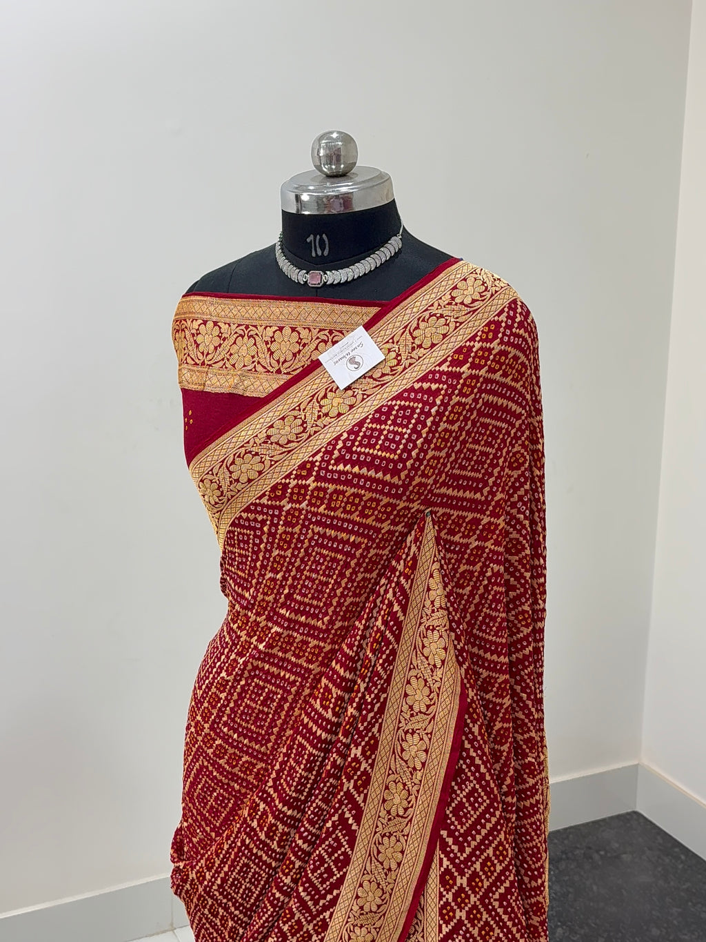 Pure Khaddi Chiffon Bandhni Saree in Red Color