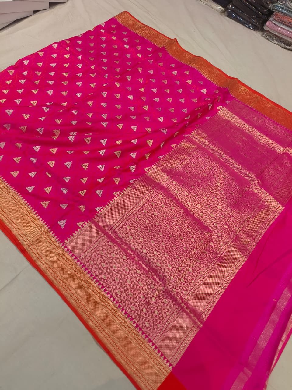 Banarasi Kadhua Handwoven Pure Katan Silk Saree in Silver and Golden Zari Work