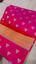 Banarasi Kadhua Handwoven Pure Katan Silk Saree in Silver and Golden Zari Work