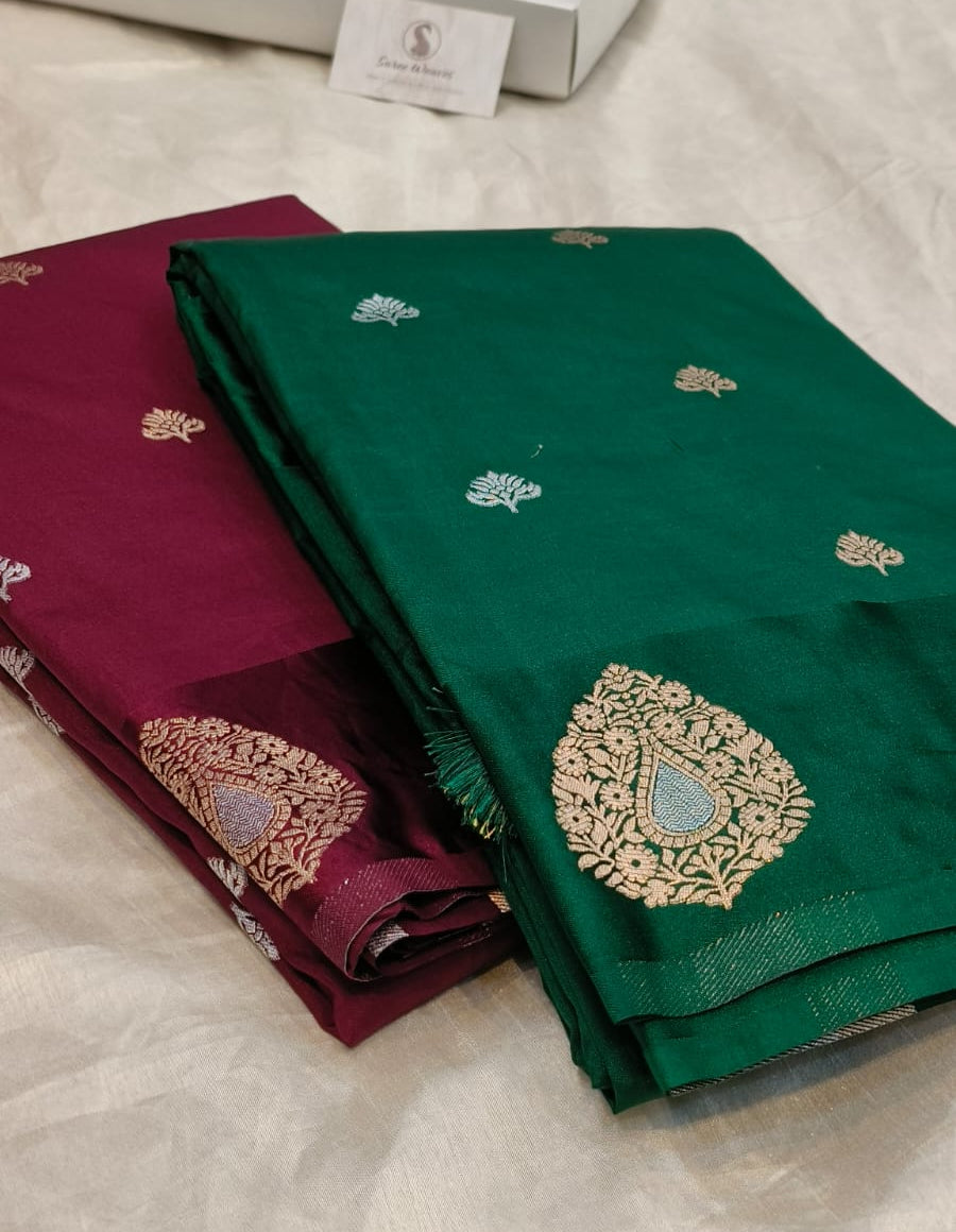 Mango Silk Open Buta Border Buti Saree