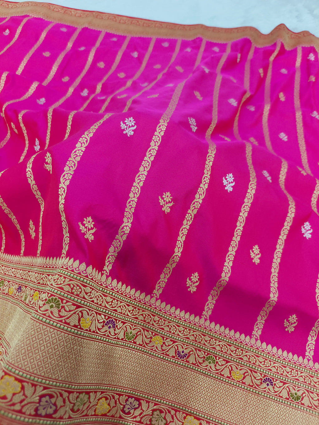 Banarasi Kadhua Handwoven Pure Katan Silk Saree in Silver and Golden Zari Work