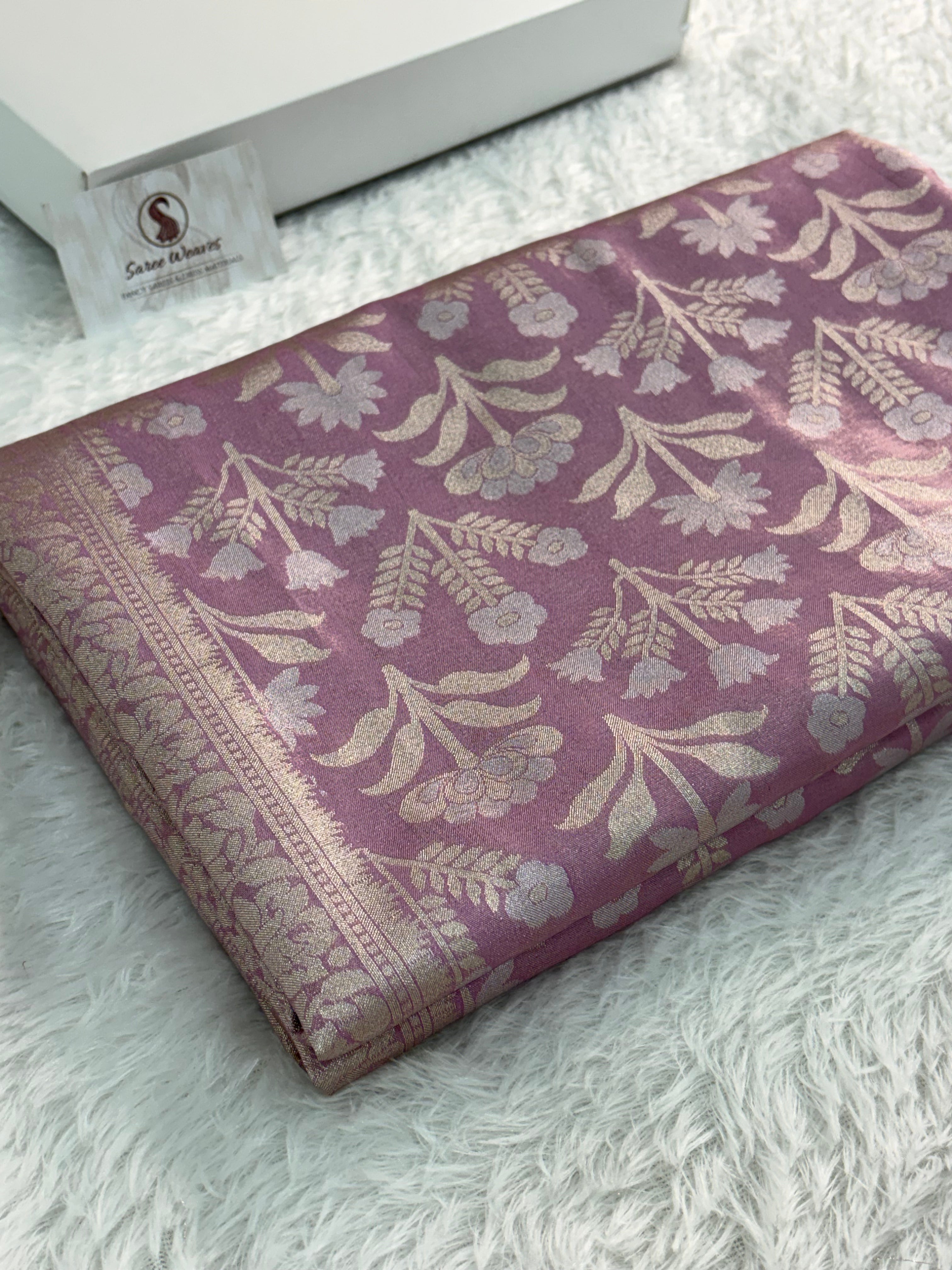 Banarasi tissue silk saree with floral buta design in Light Rusty Pink color