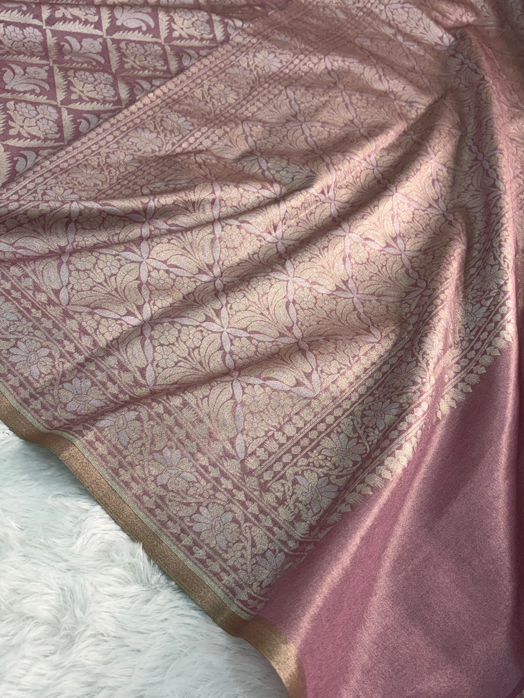 Banarasi tissue silk saree in rose gold color