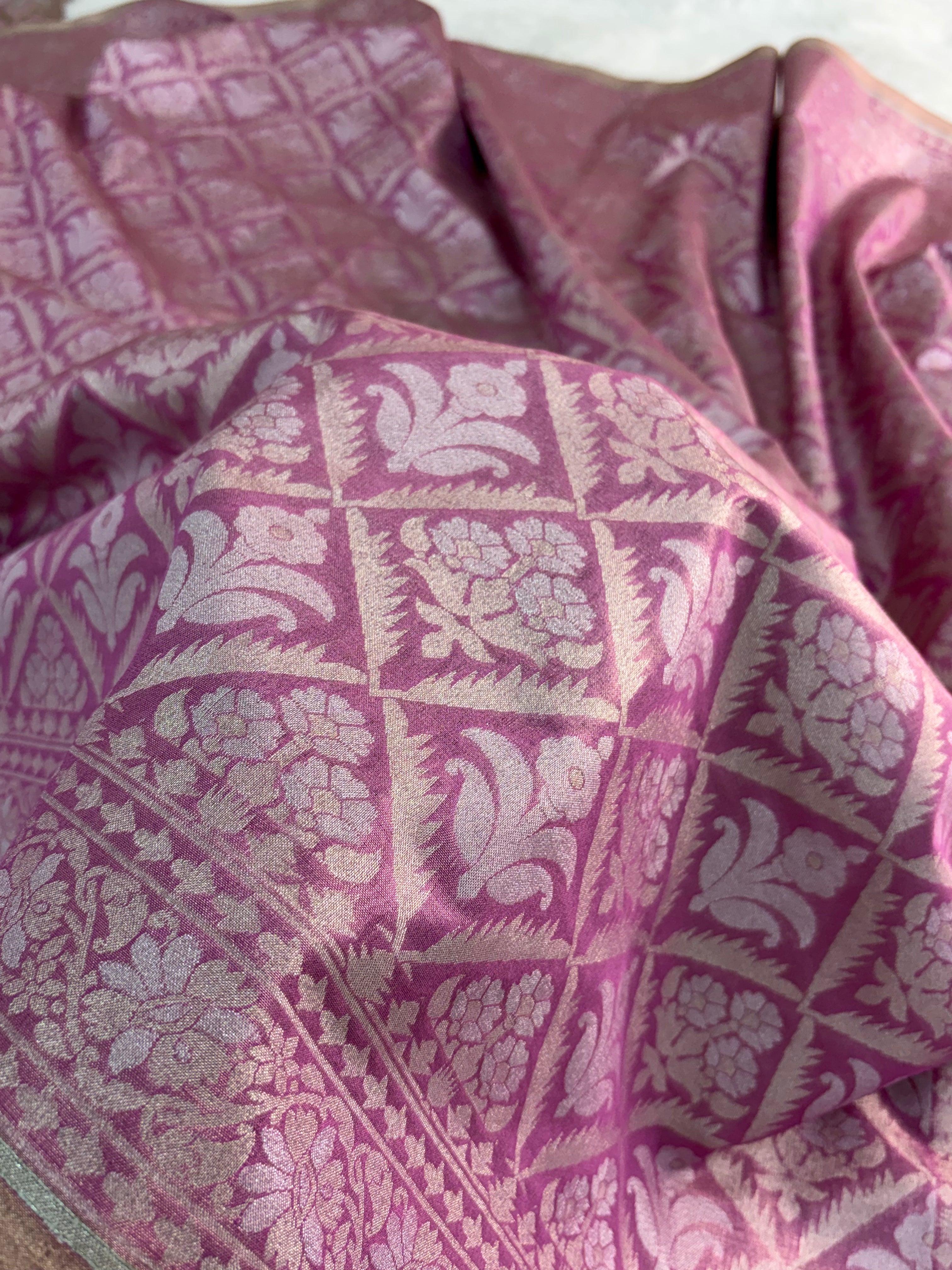 Banarasi tissue silk saree in Rusty Rani color
