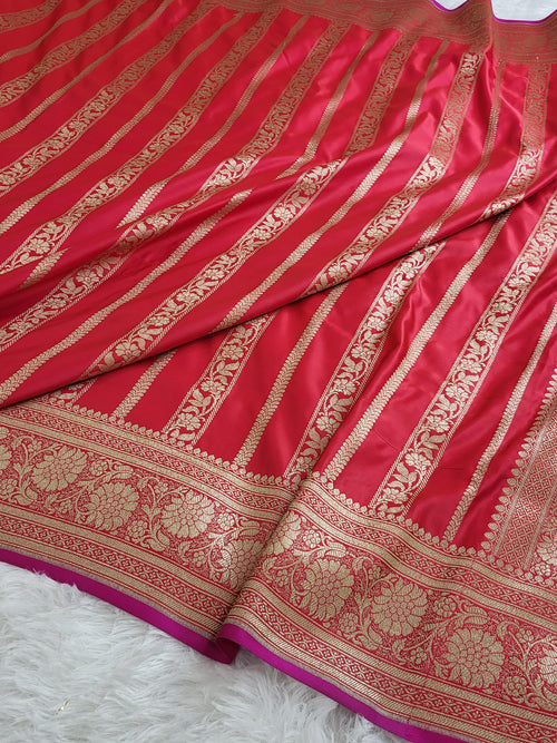 Banarasi mashru silk saree in vertical stripes design