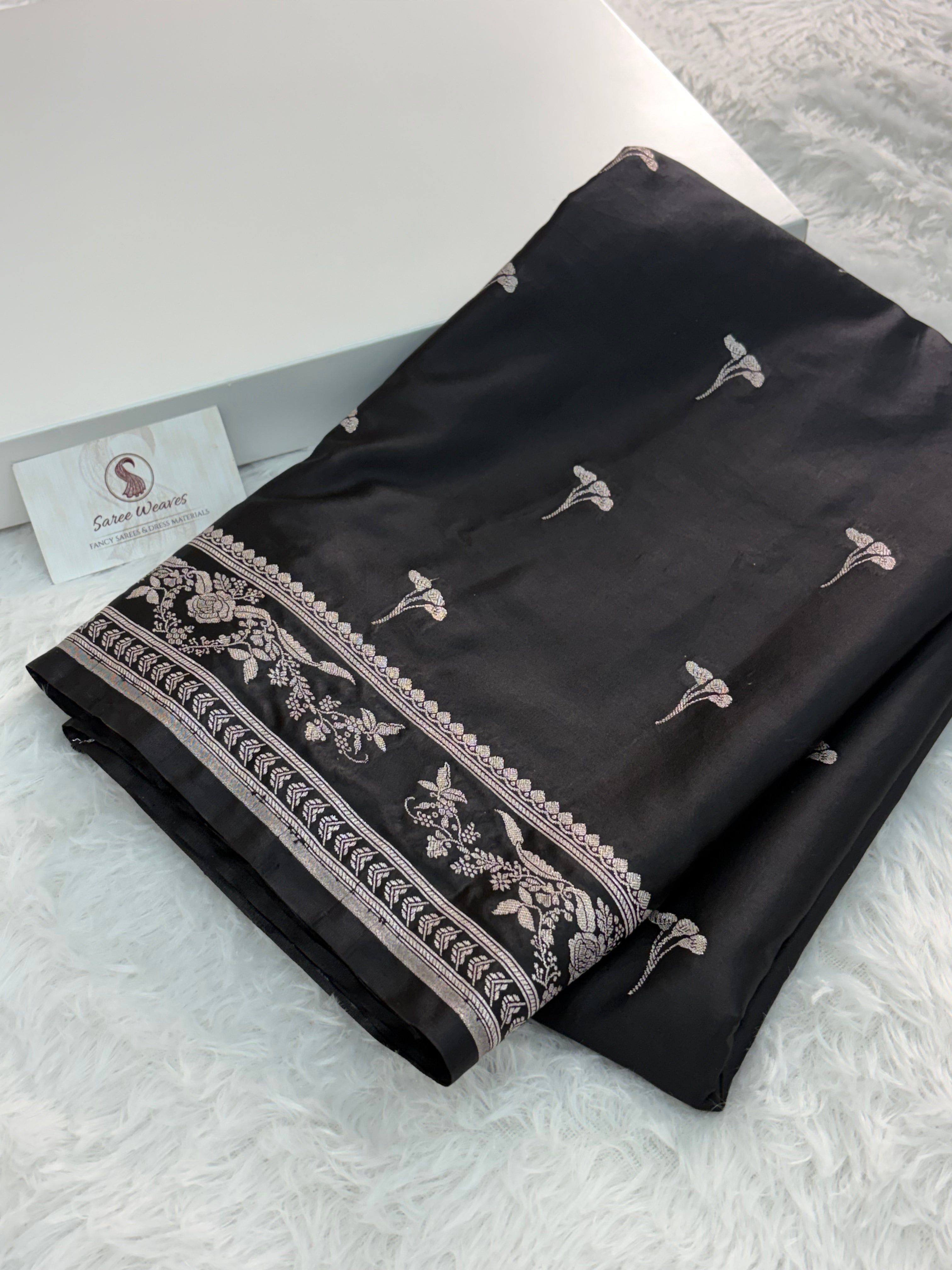 Banarasi Mashru Saree In buti design in black color