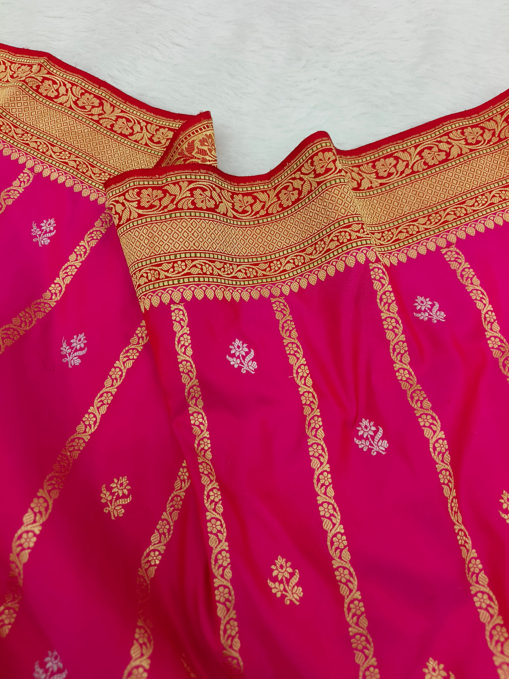 Banarasi Kadhua Handwoven Pure Katan Silk Saree in Silver and Golden Zari Work