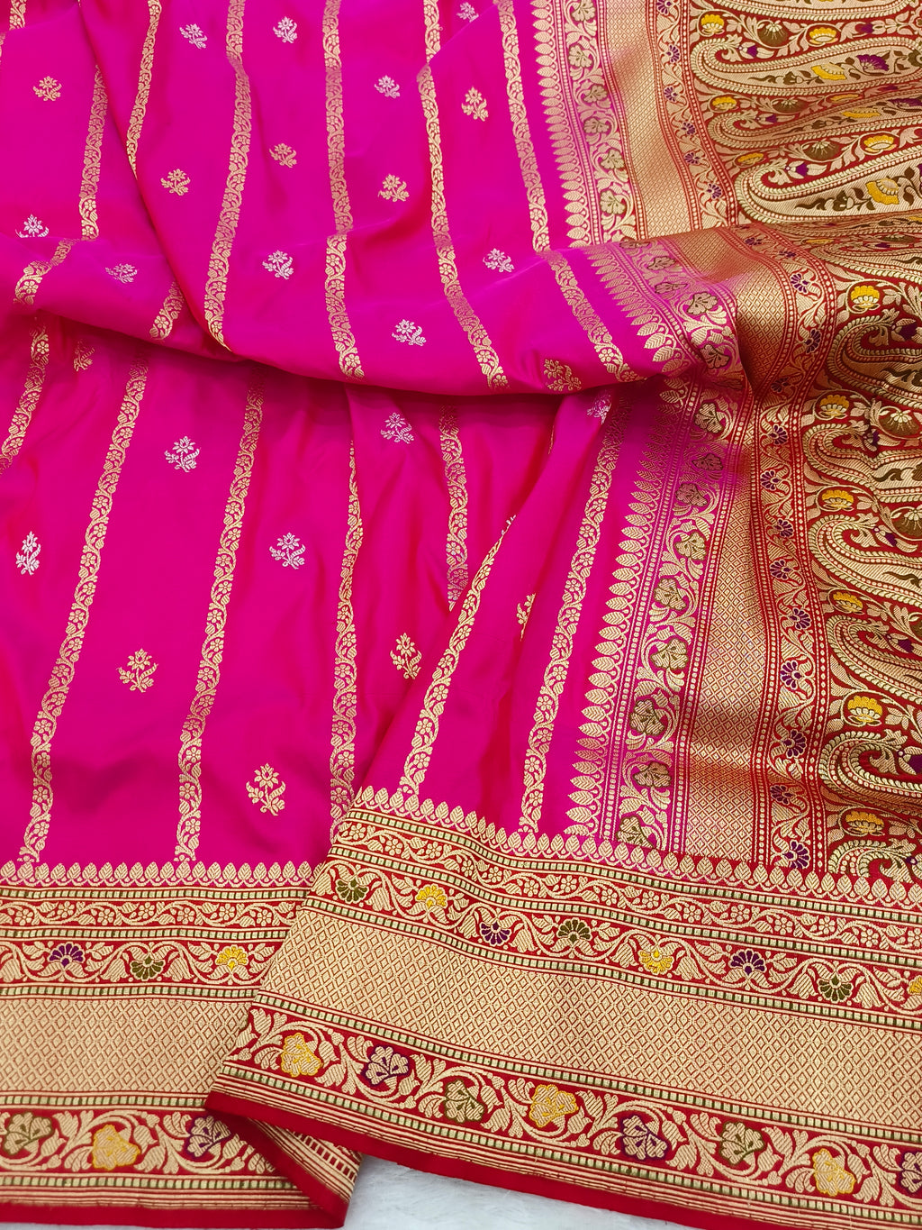 Banarasi Kadhua Handwoven Pure Katan Silk Saree in Silver and Golden Zari Work