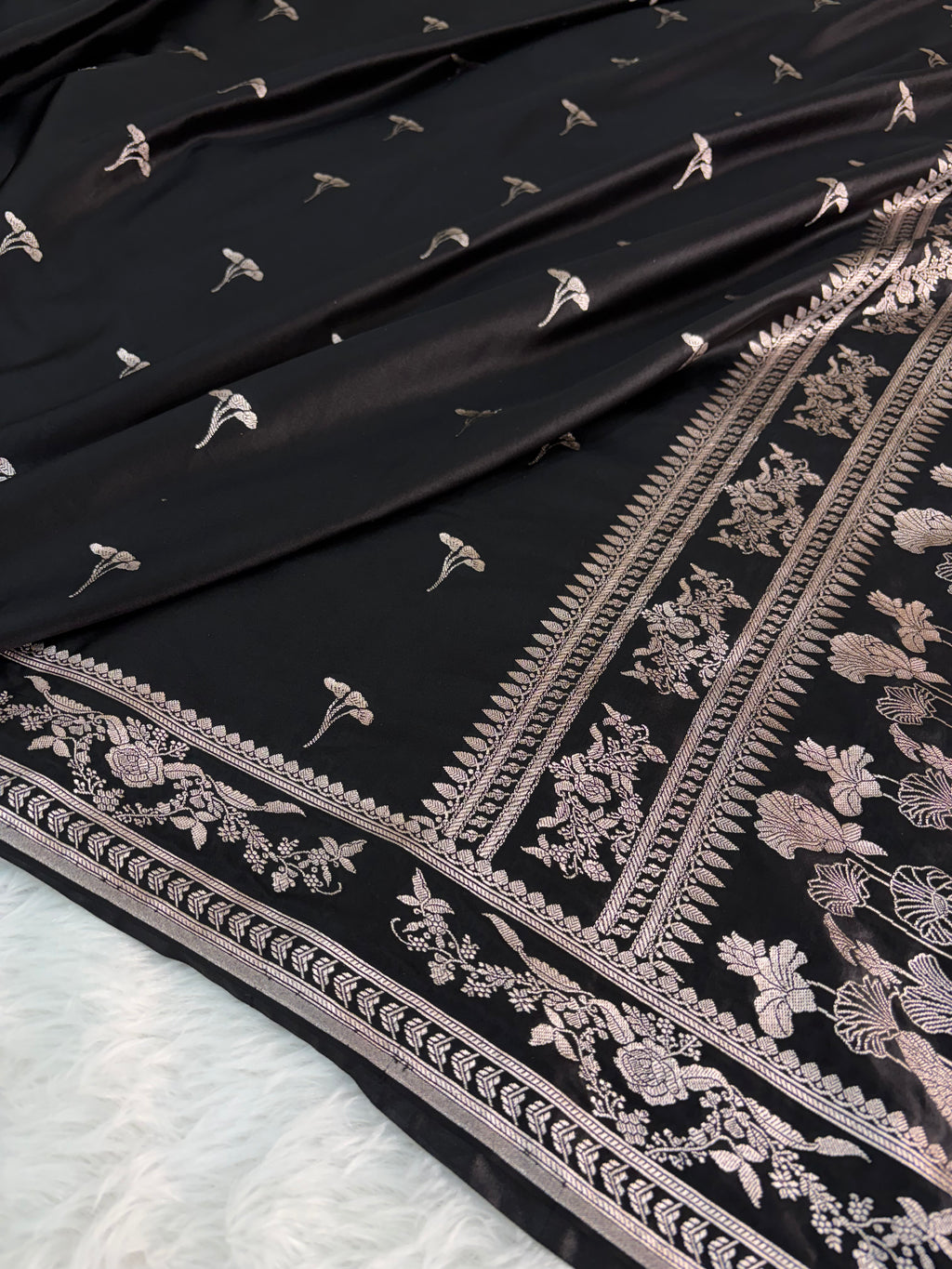 Banarasi Mashru Saree In buti design in black color