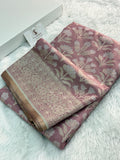 Banarasi tissue silk saree with floral buta design in Rose Gold color