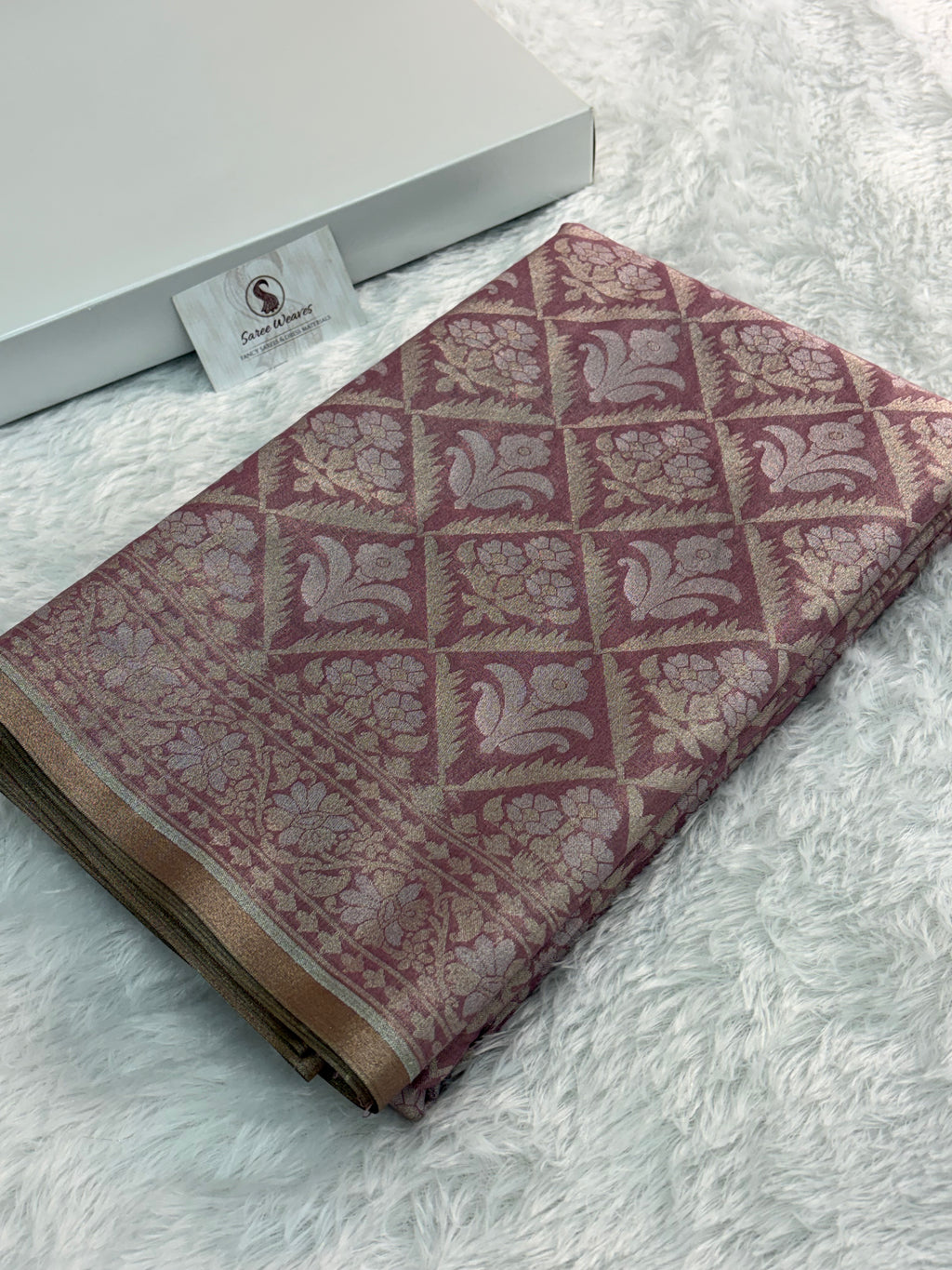 Banarasi tissue silk saree in rose gold color