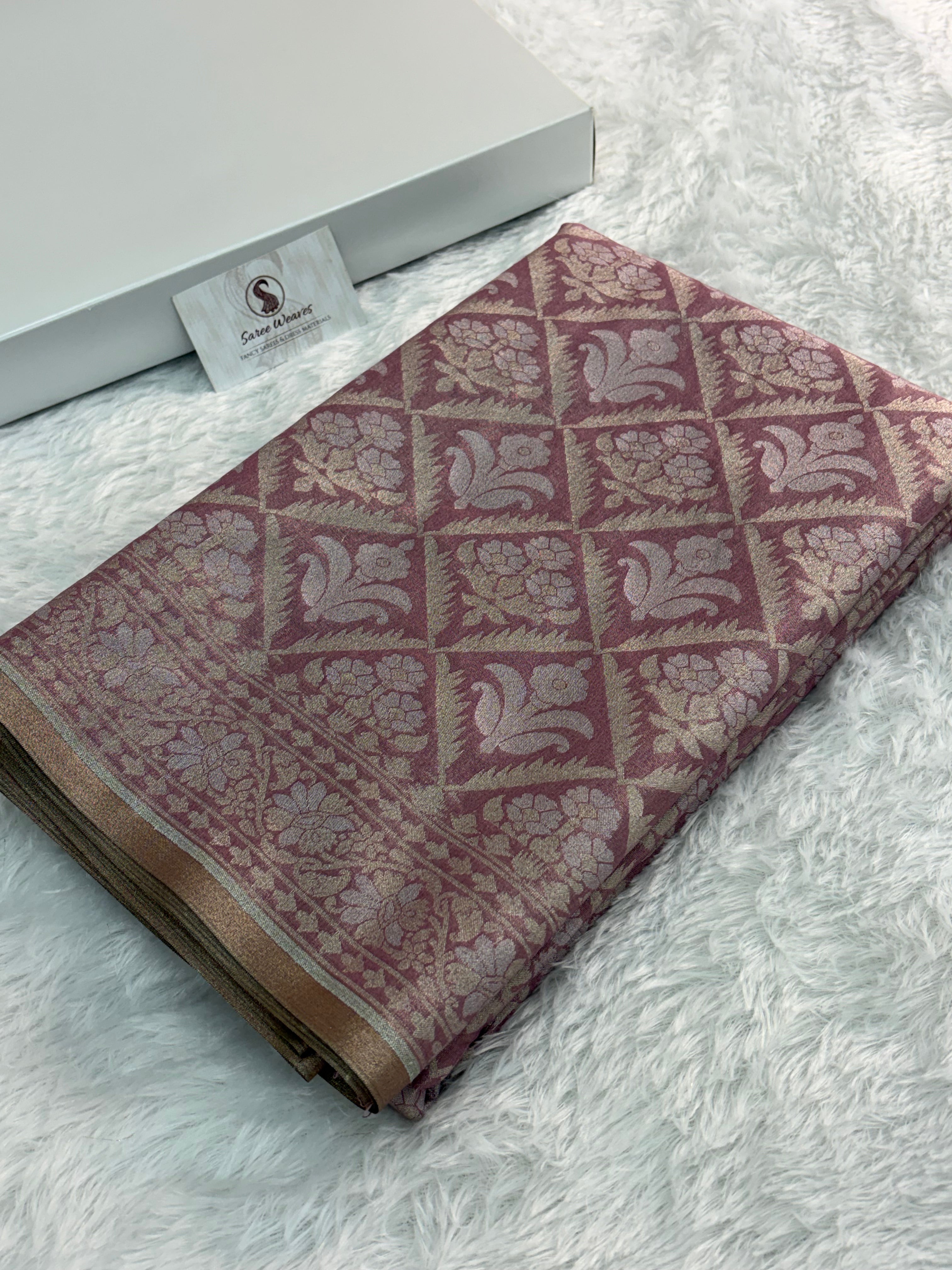 Banarasi tissue silk saree in rose gold color
