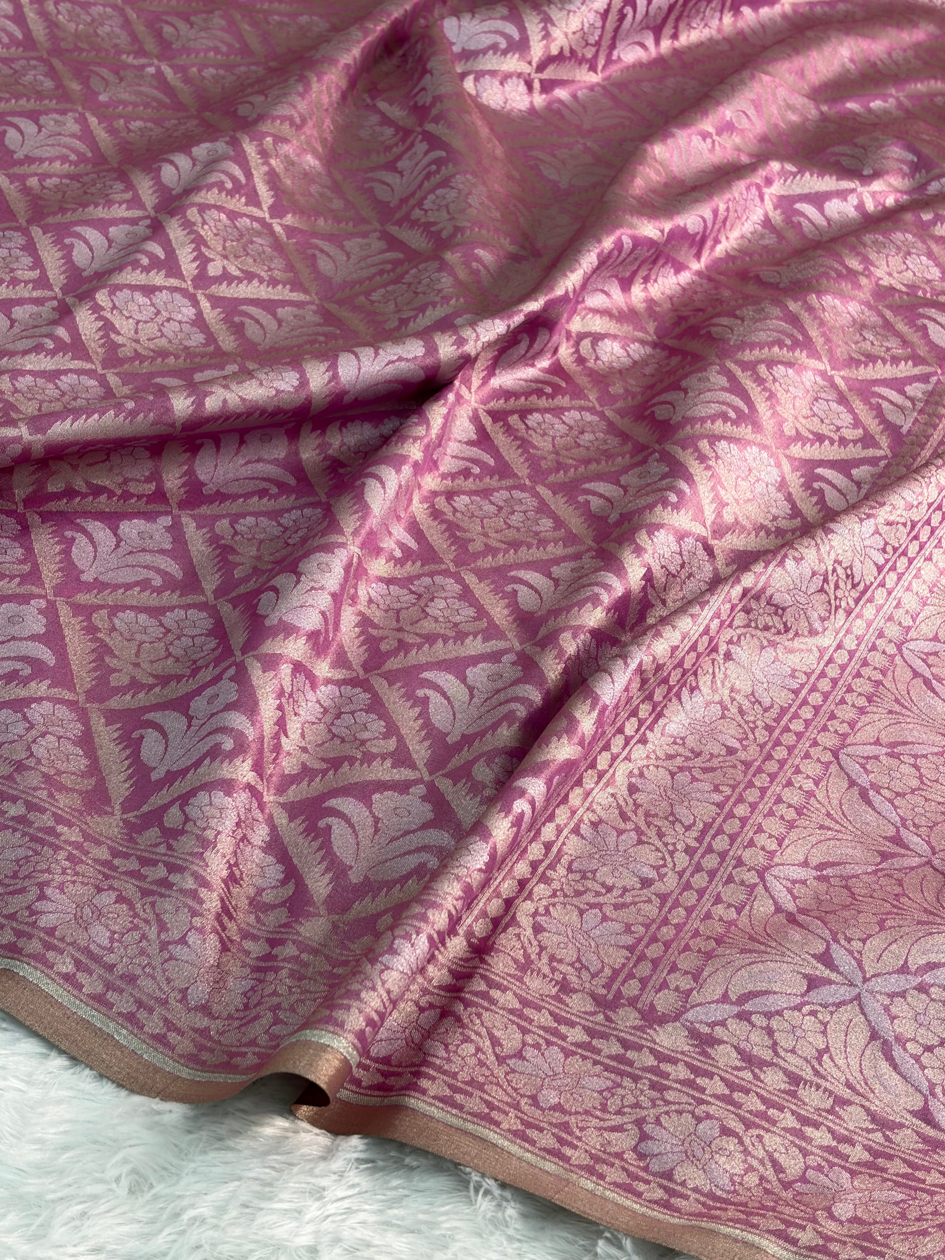 Banarasi tissue silk saree in Rusty Rani color