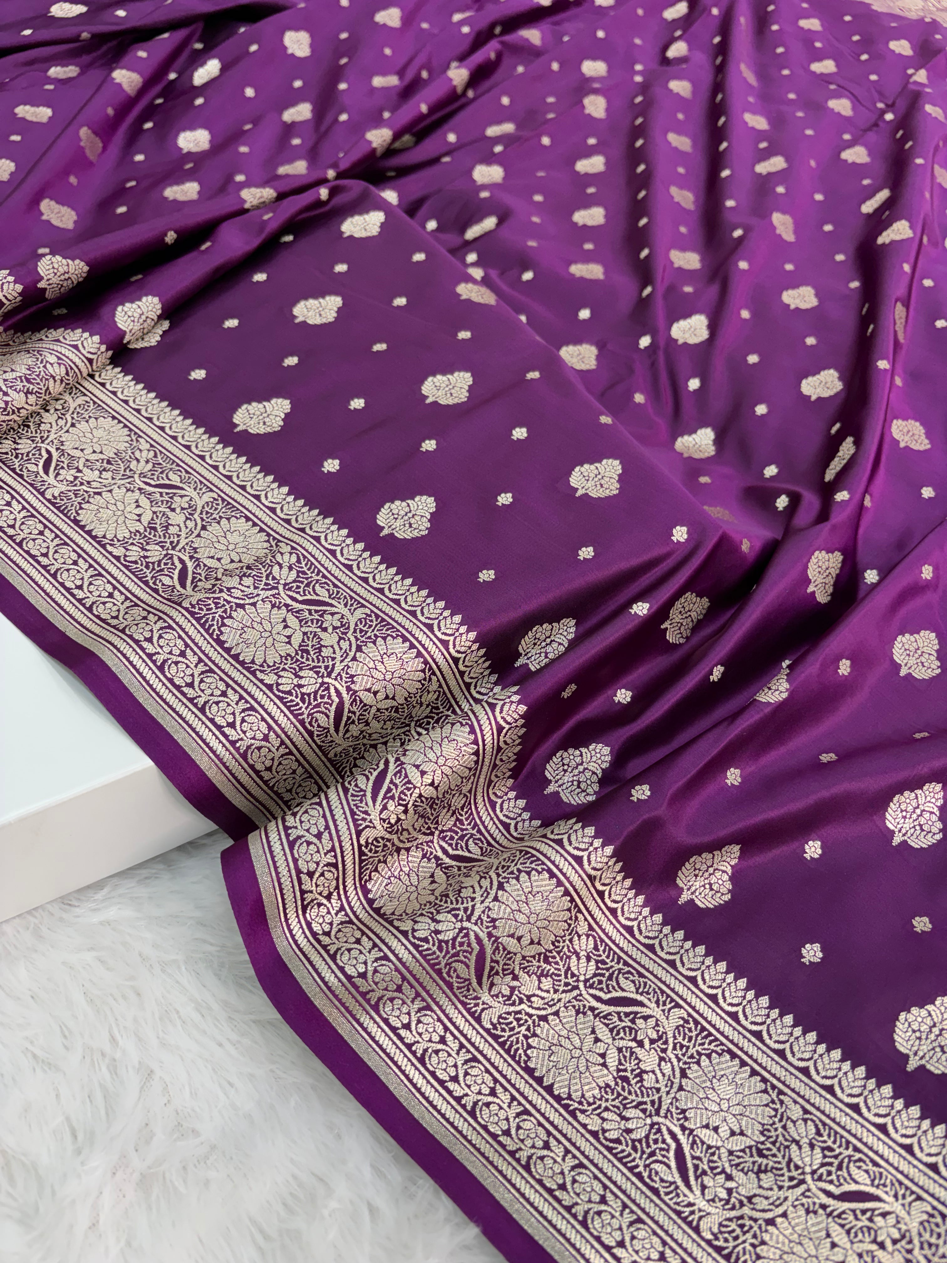 Mashru Silk booti design in purple color shade