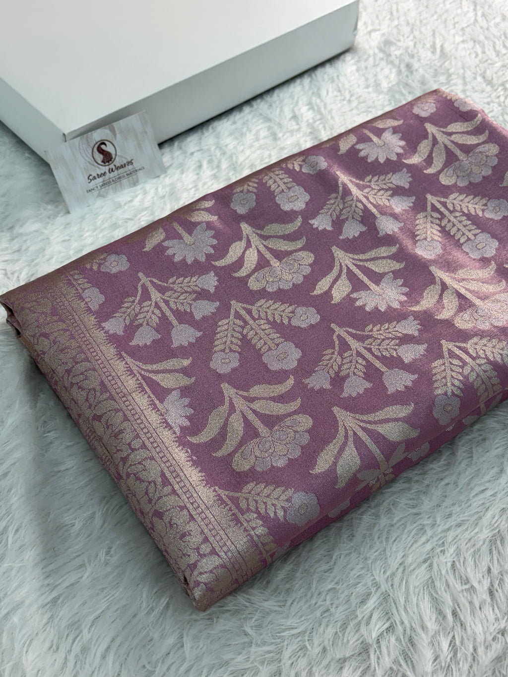 Banarasi tissue silk saree with floral buta design in Light Rusty Pink color