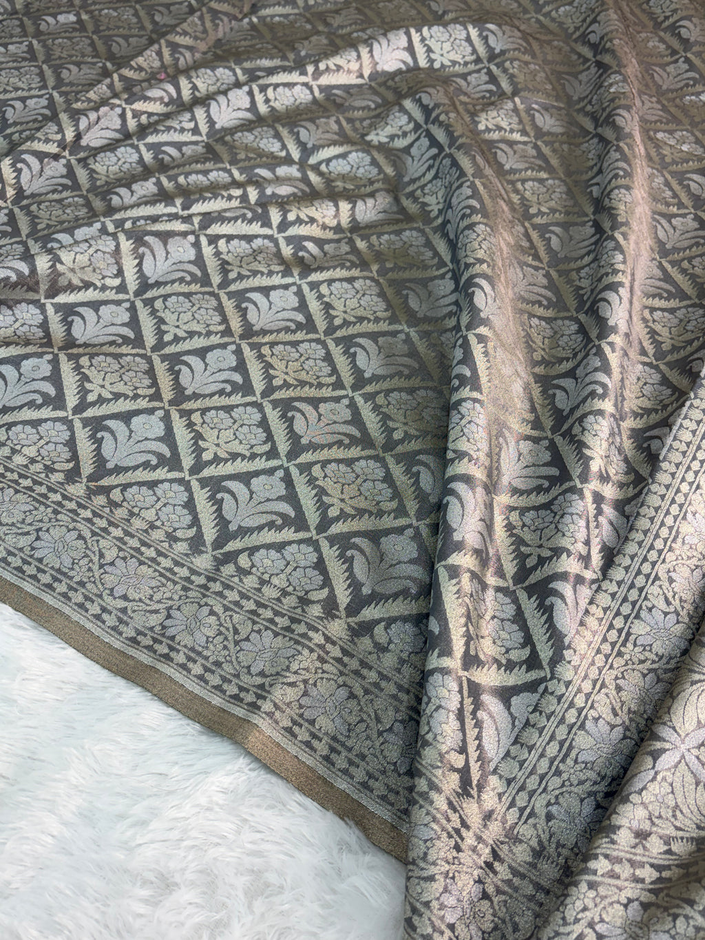 Banarasi tissue silk saree in Steel Gray color
