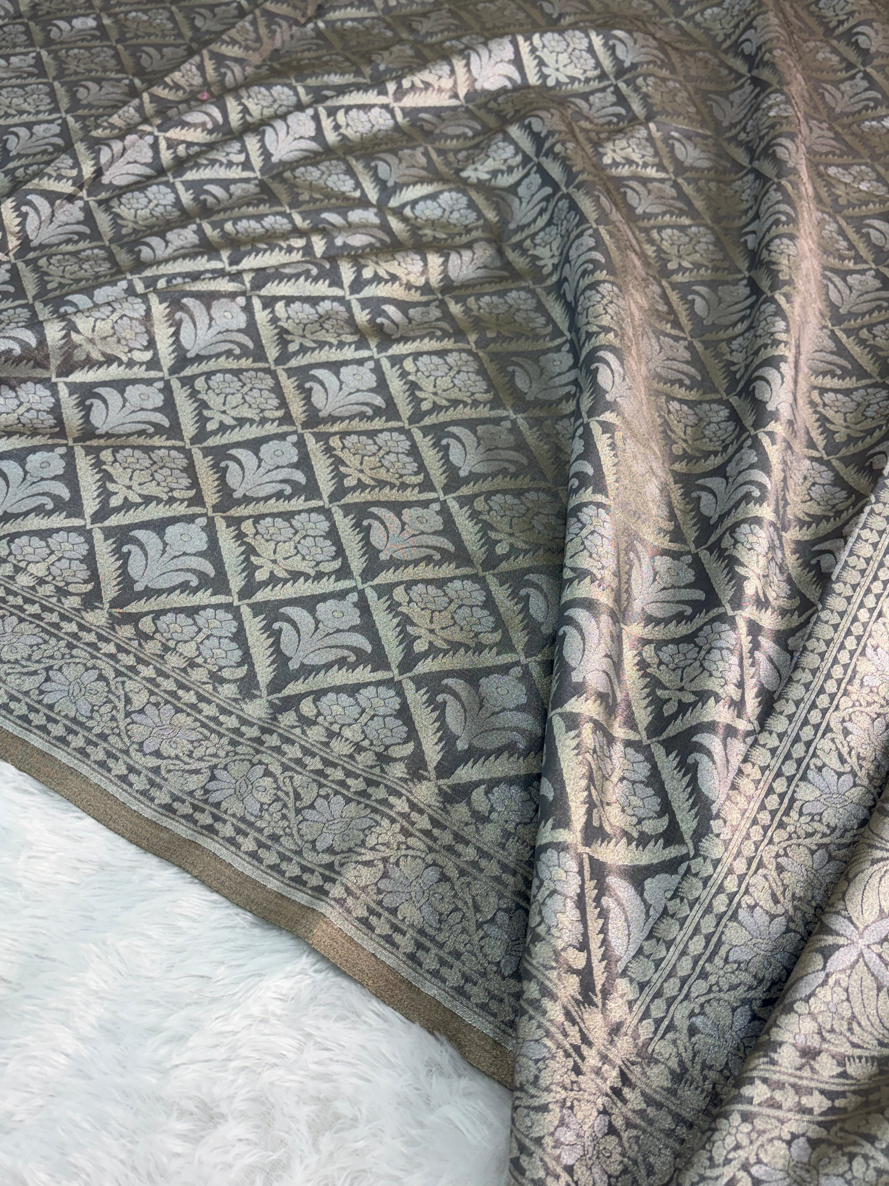 Banarasi tissue silk saree in Steel Gray color
