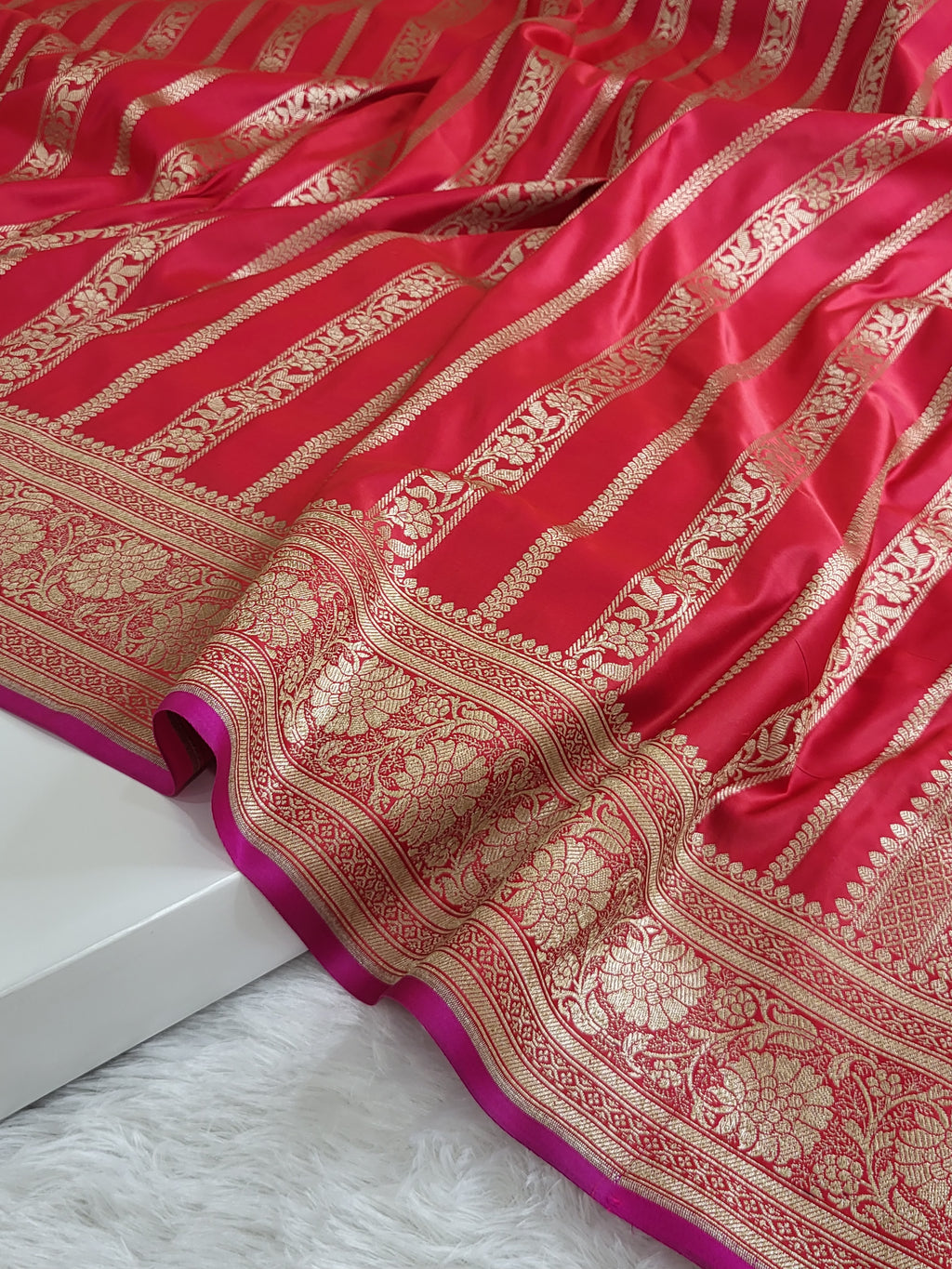 Banarasi mashru silk saree in vertical stripes design