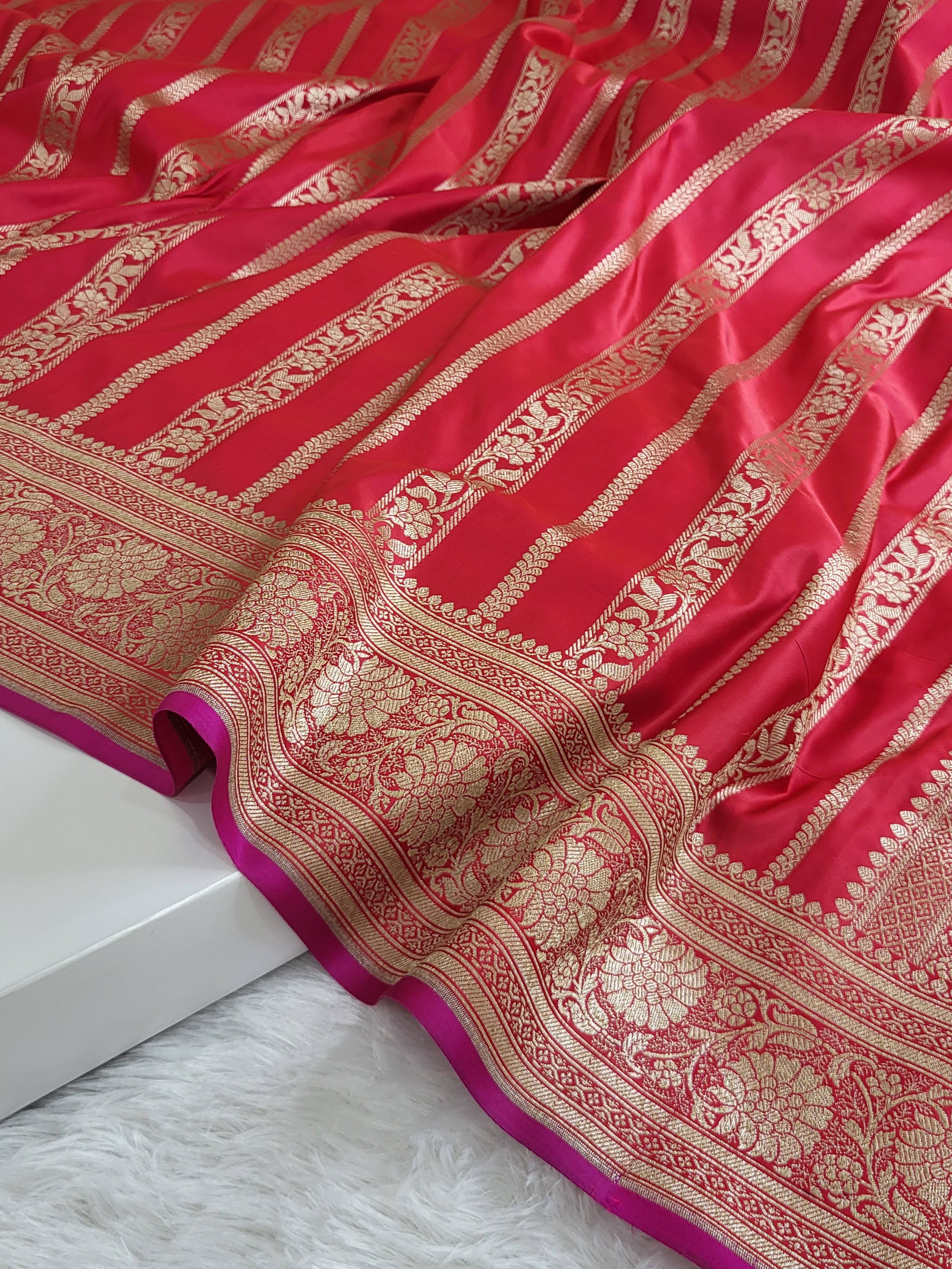 Banarasi mashru silk saree in vertical stripes design