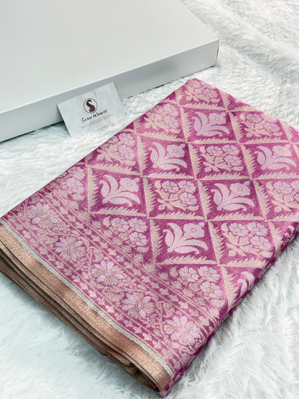 Banarasi tissue silk saree in Rusty Rani color