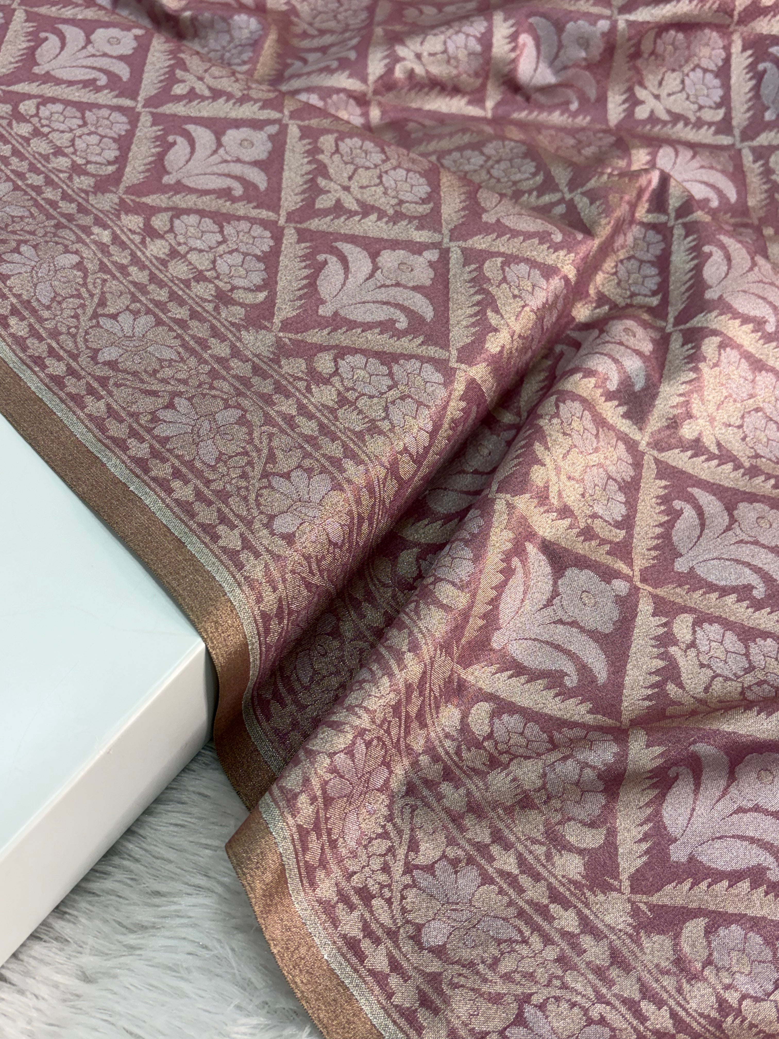 Banarasi tissue silk saree in rose gold color