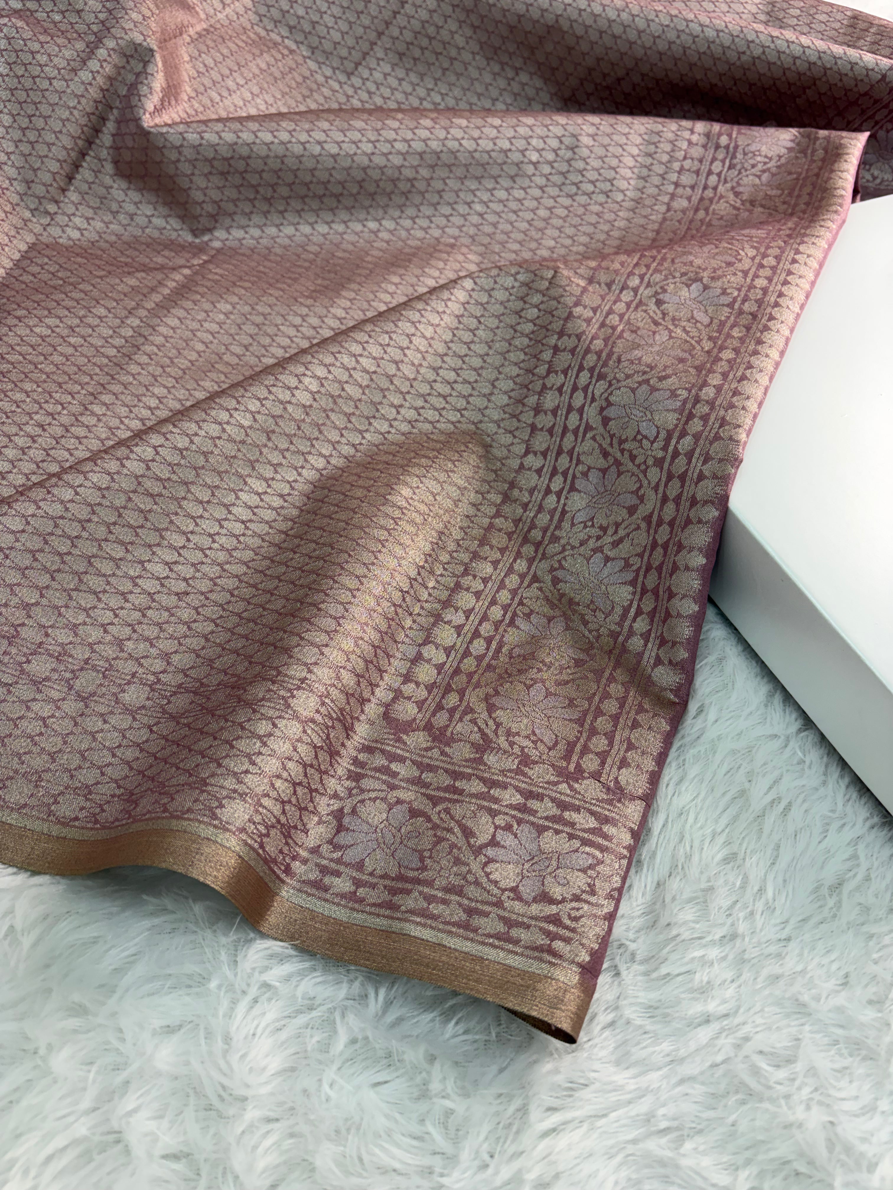 Banarasi tissue silk saree in rose gold color