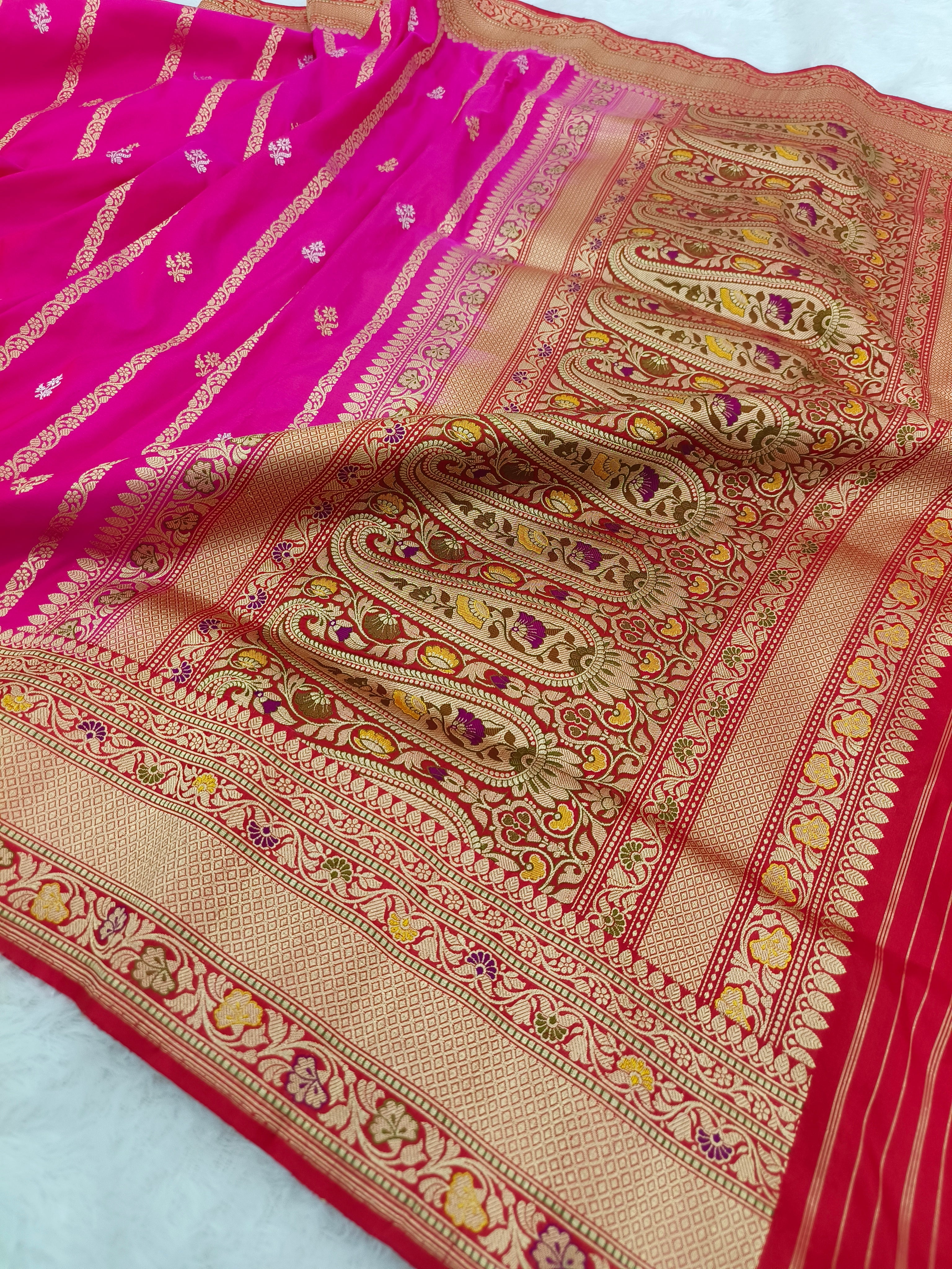 Banarasi Kadhua Handwoven Pure Katan Silk Saree in Silver and Golden Zari Work