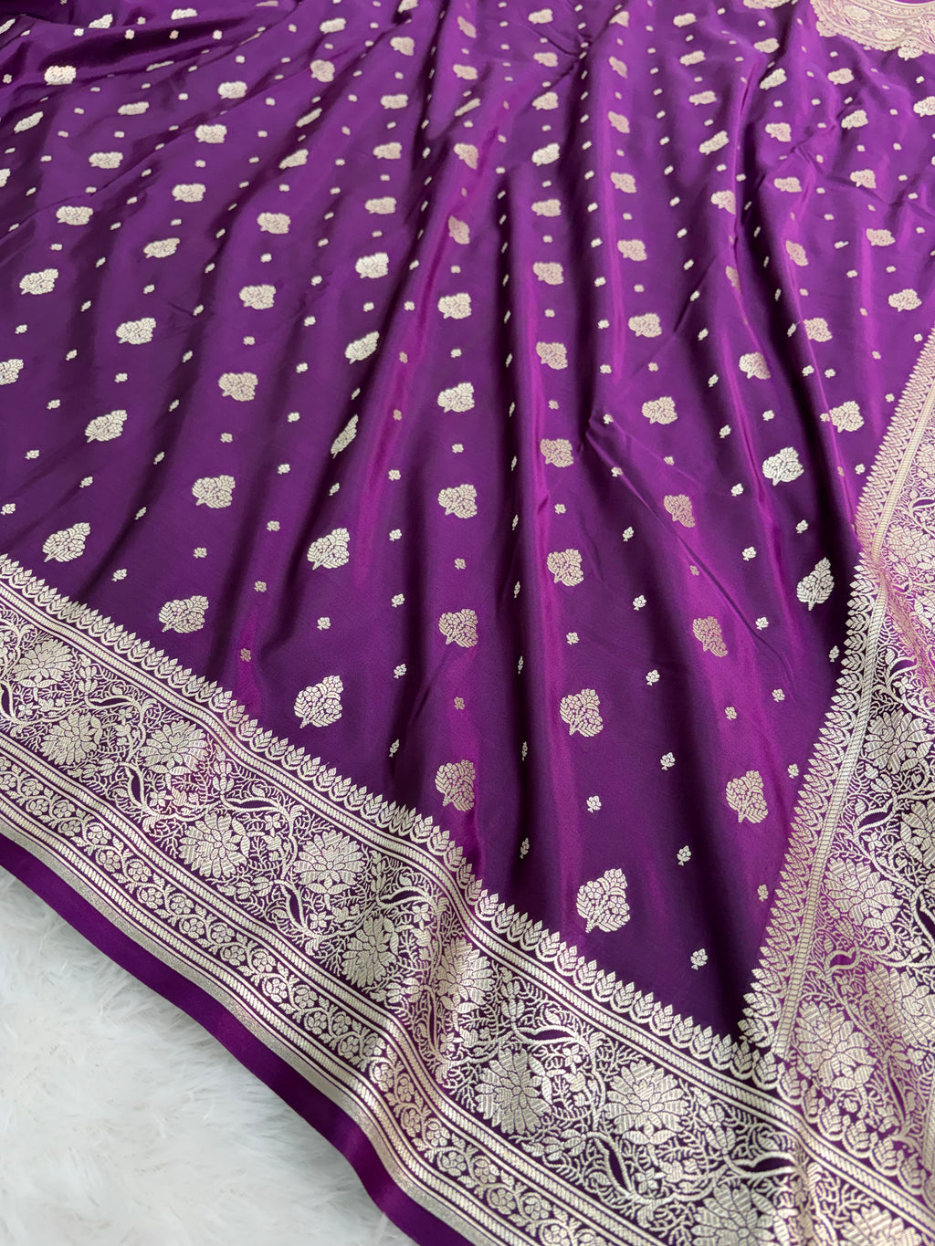 Mashru Silk booti design in purple color shade